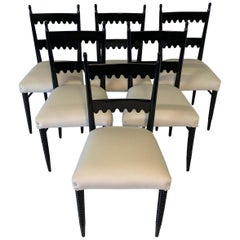 Set of Six Italian Black and Ivory Dining Chairs by Pier Luigi Colli