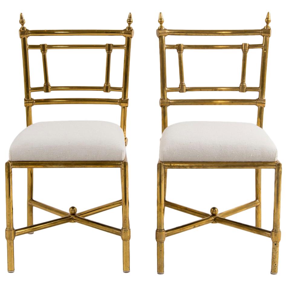 Set of Six Italian Brass Dining Chairs, 1970s