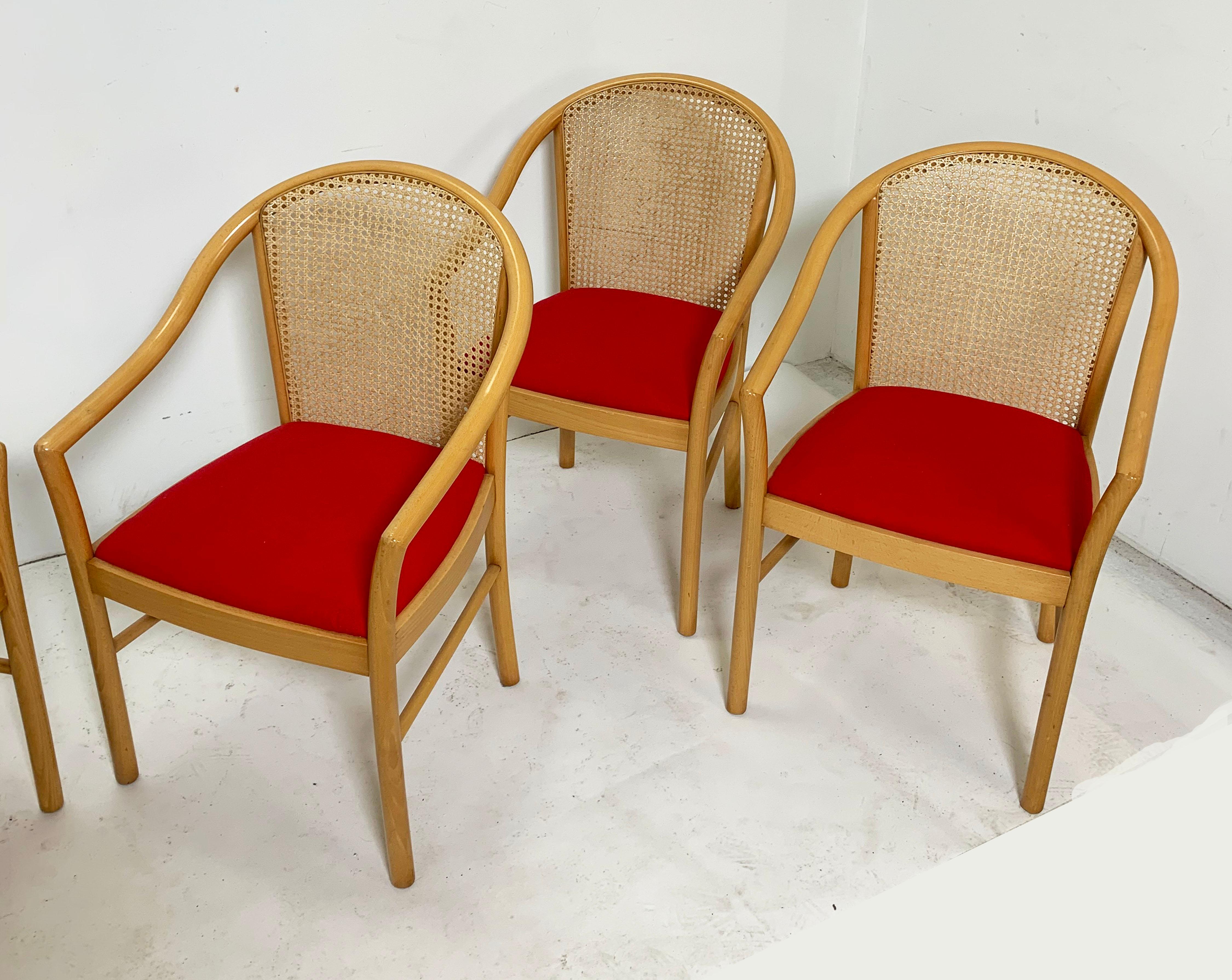 Mid-Century Modern Set of Six Italian Cane Back Birch Dining Chairs, circa 1980s