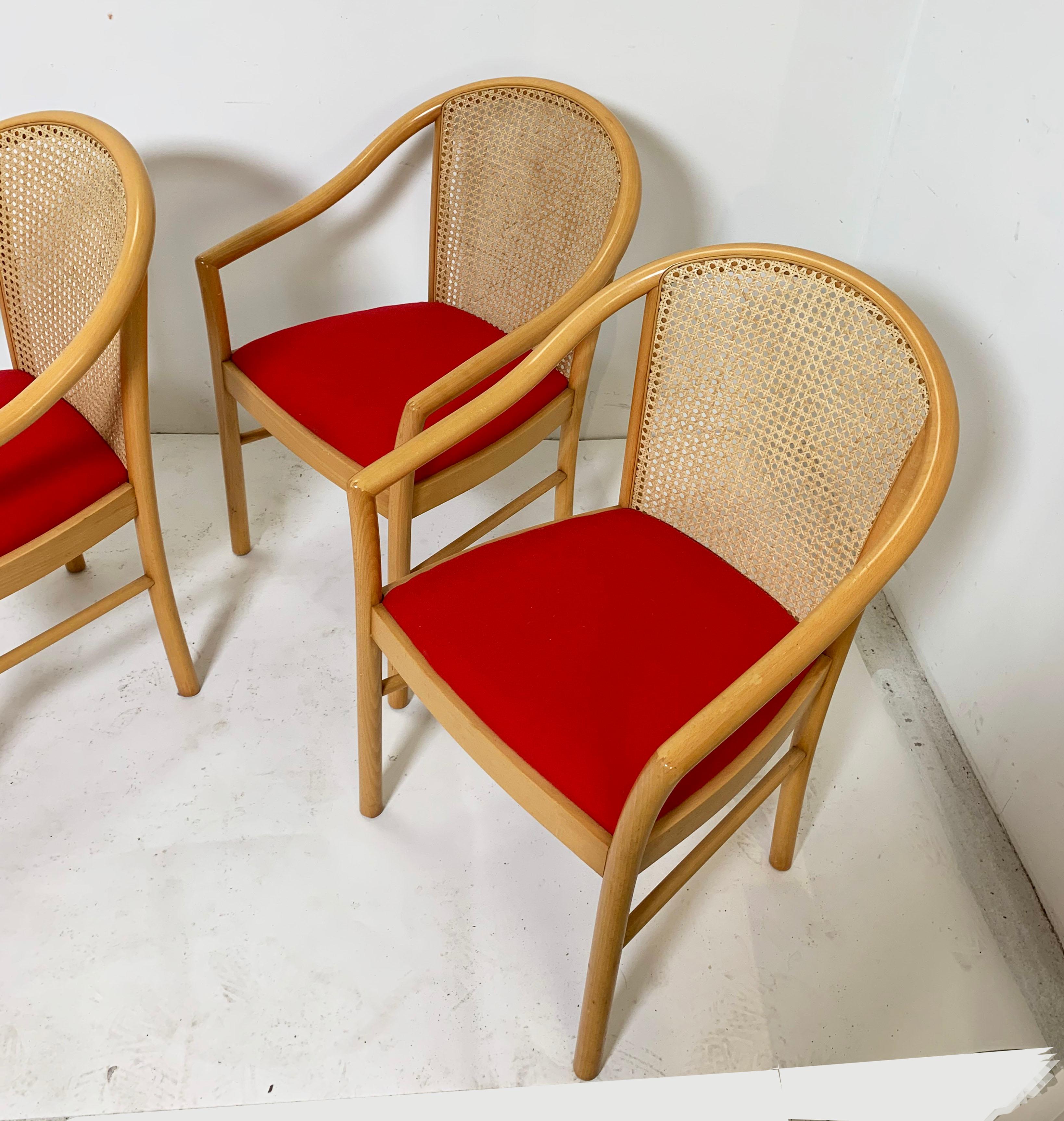 Set of Six Italian Cane Back Birch Dining Chairs, circa 1980s In Good Condition In Peabody, MA
