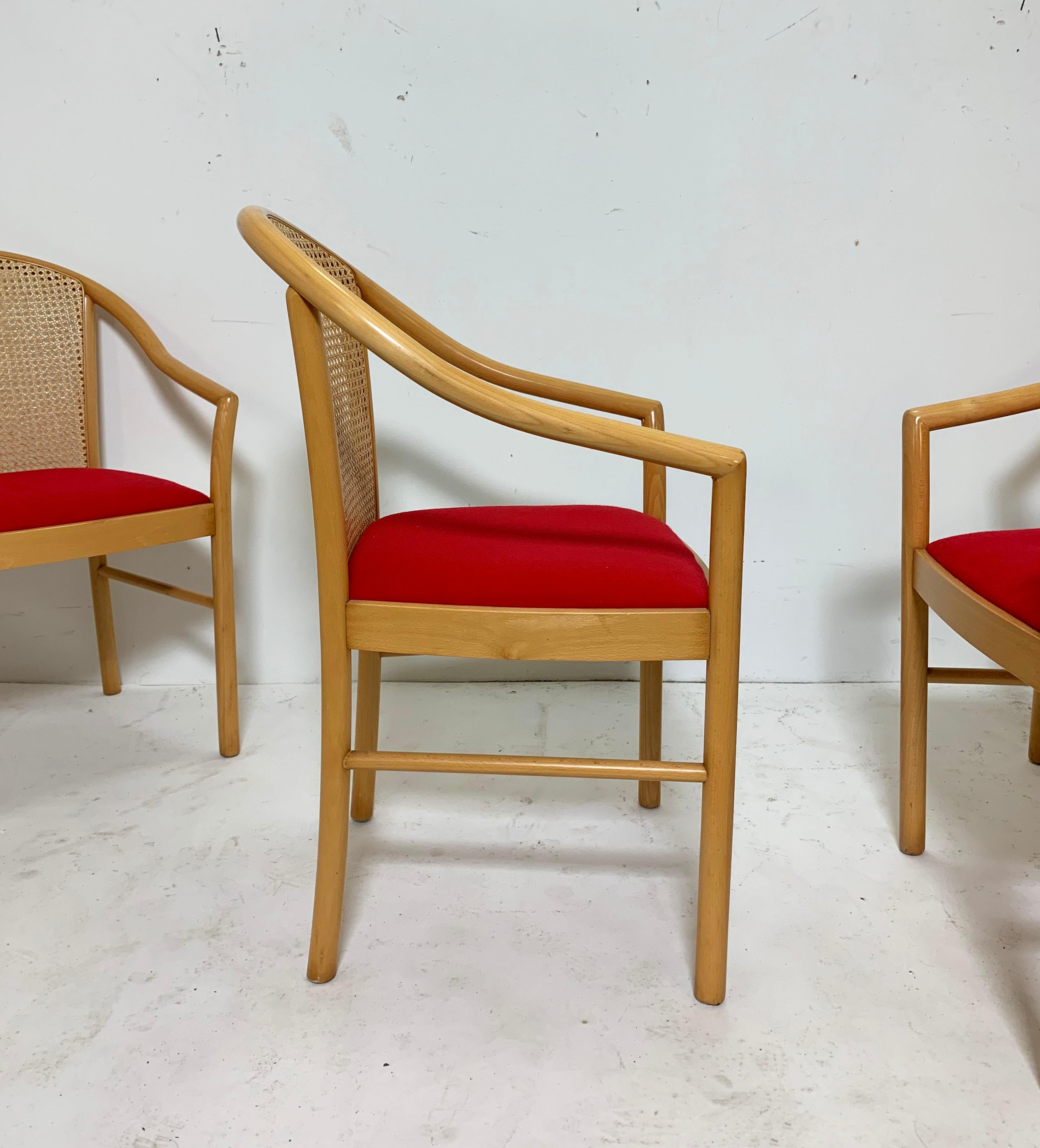 Upholstery Set of Six Italian Cane Back Birch Dining Chairs, circa 1980s