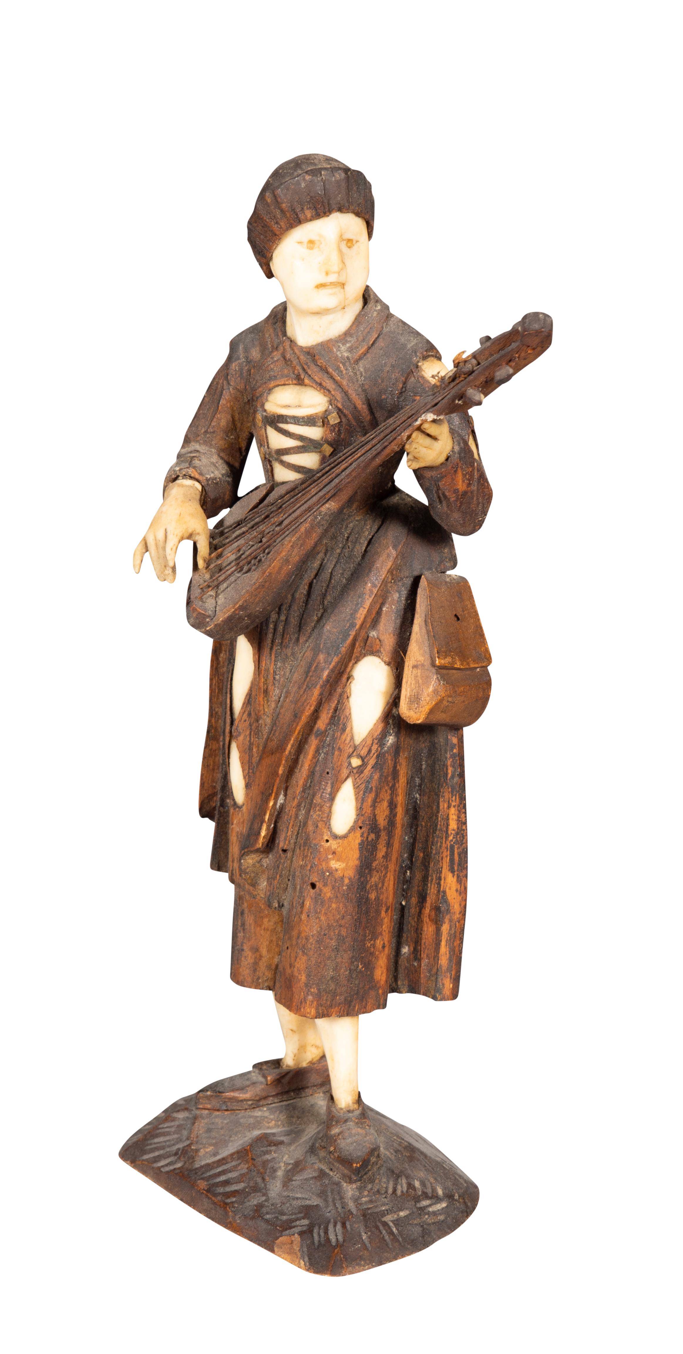 European Set Of Six Italian Carved Wood And Bone Peasant Musicians For Sale