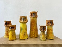 Set of Six Italian Ceramic Owls Candleholders by Bitossi