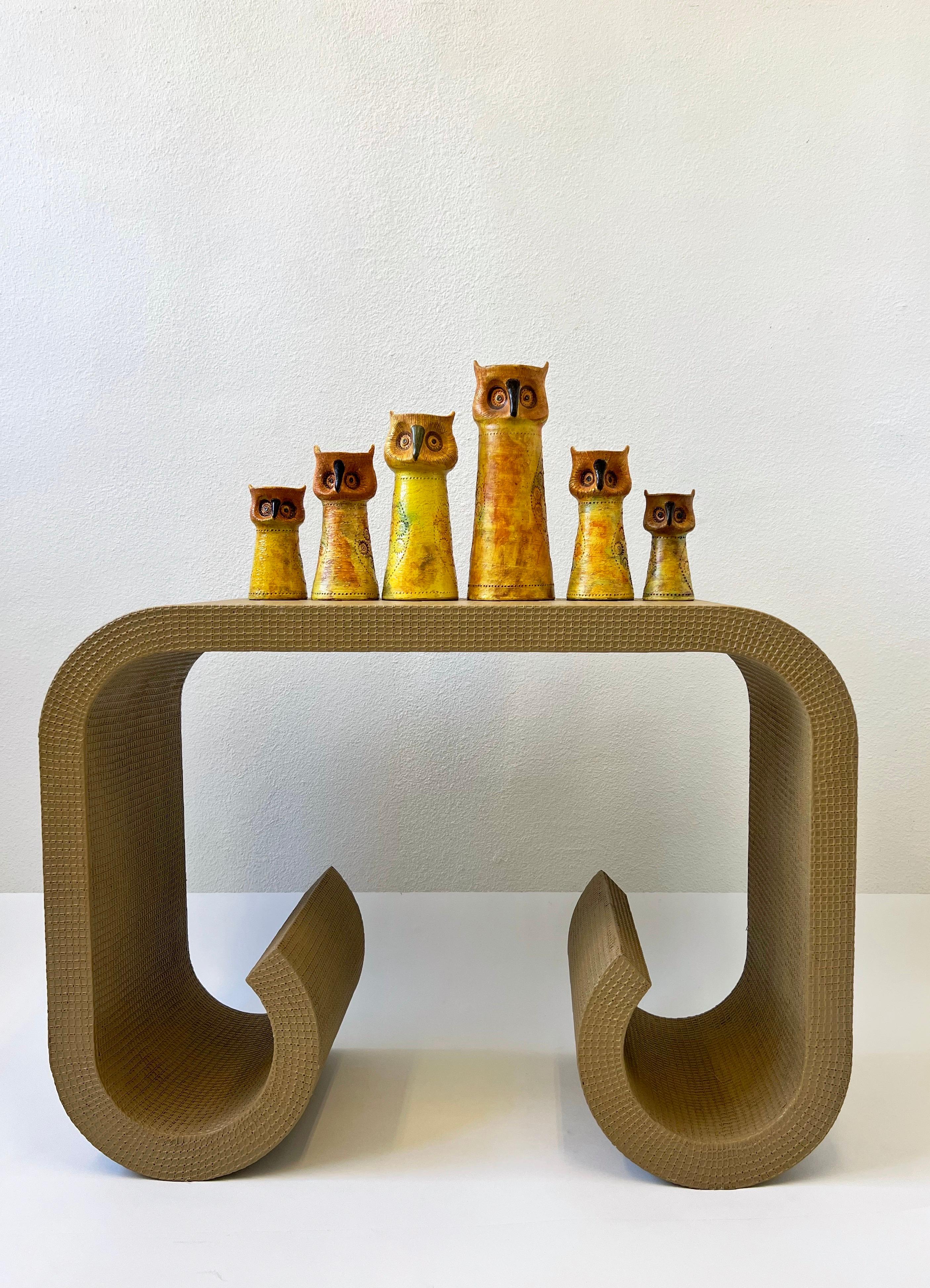 Mid-Century Modern Set of Six Italian Ceramic Owls Candleholders by Bitossi