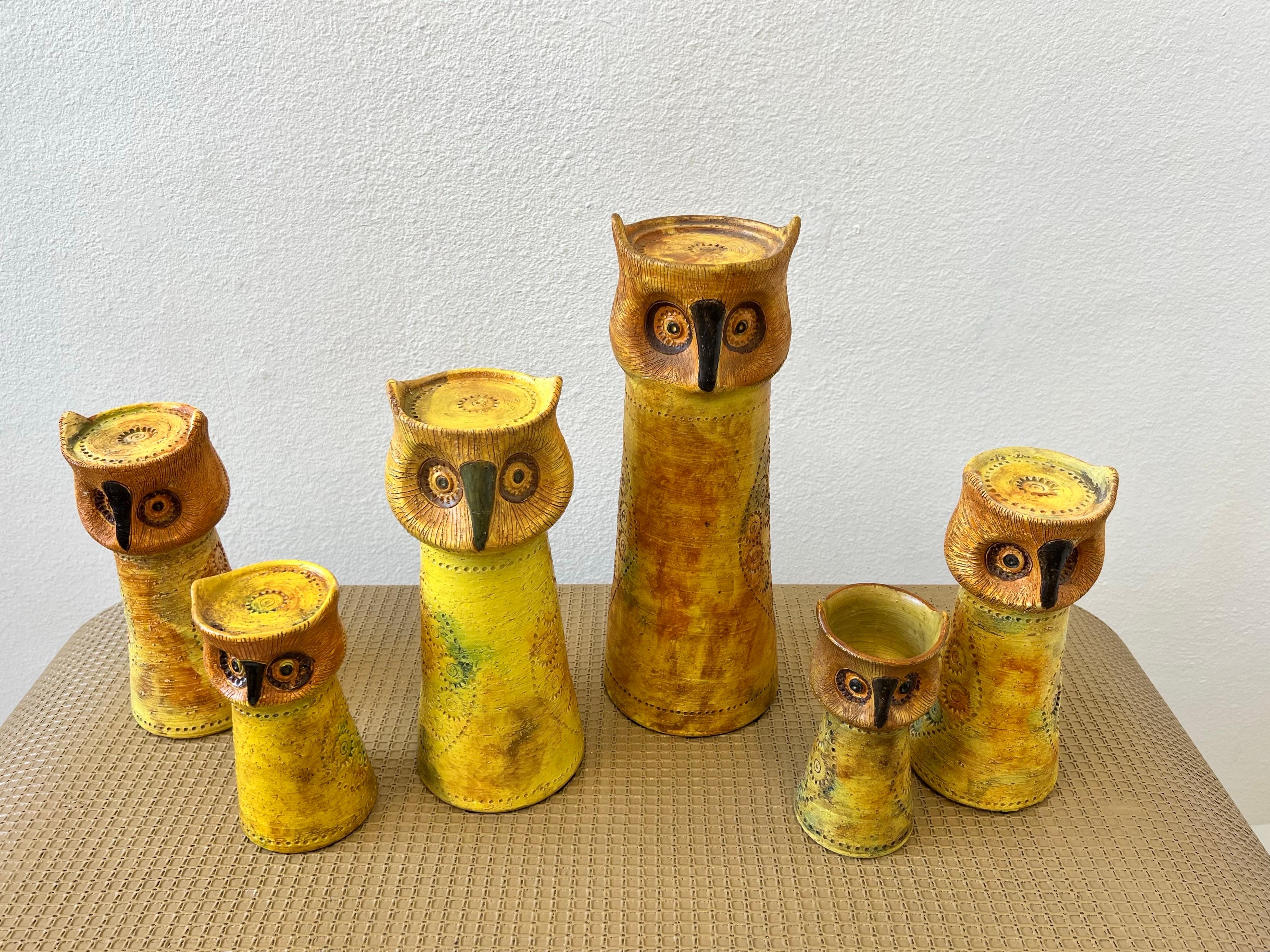 Set of Six Italian Ceramic Owls Candleholders by Bitossi 1