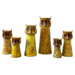 Set of Six Italian Ceramic Owls Candleholders by Bitossi