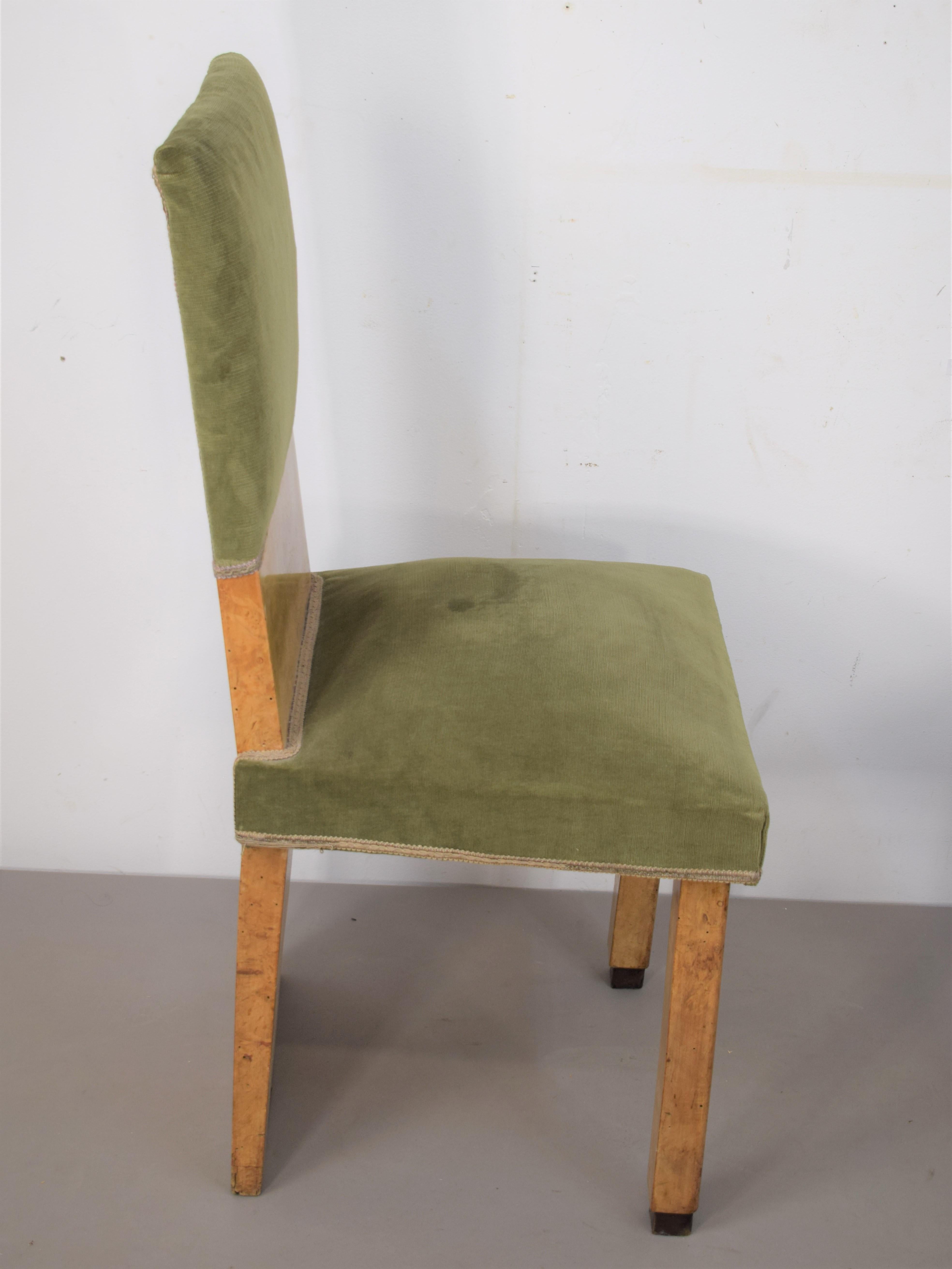 Velvet Set of Six Italian Chairs, 1930s For Sale