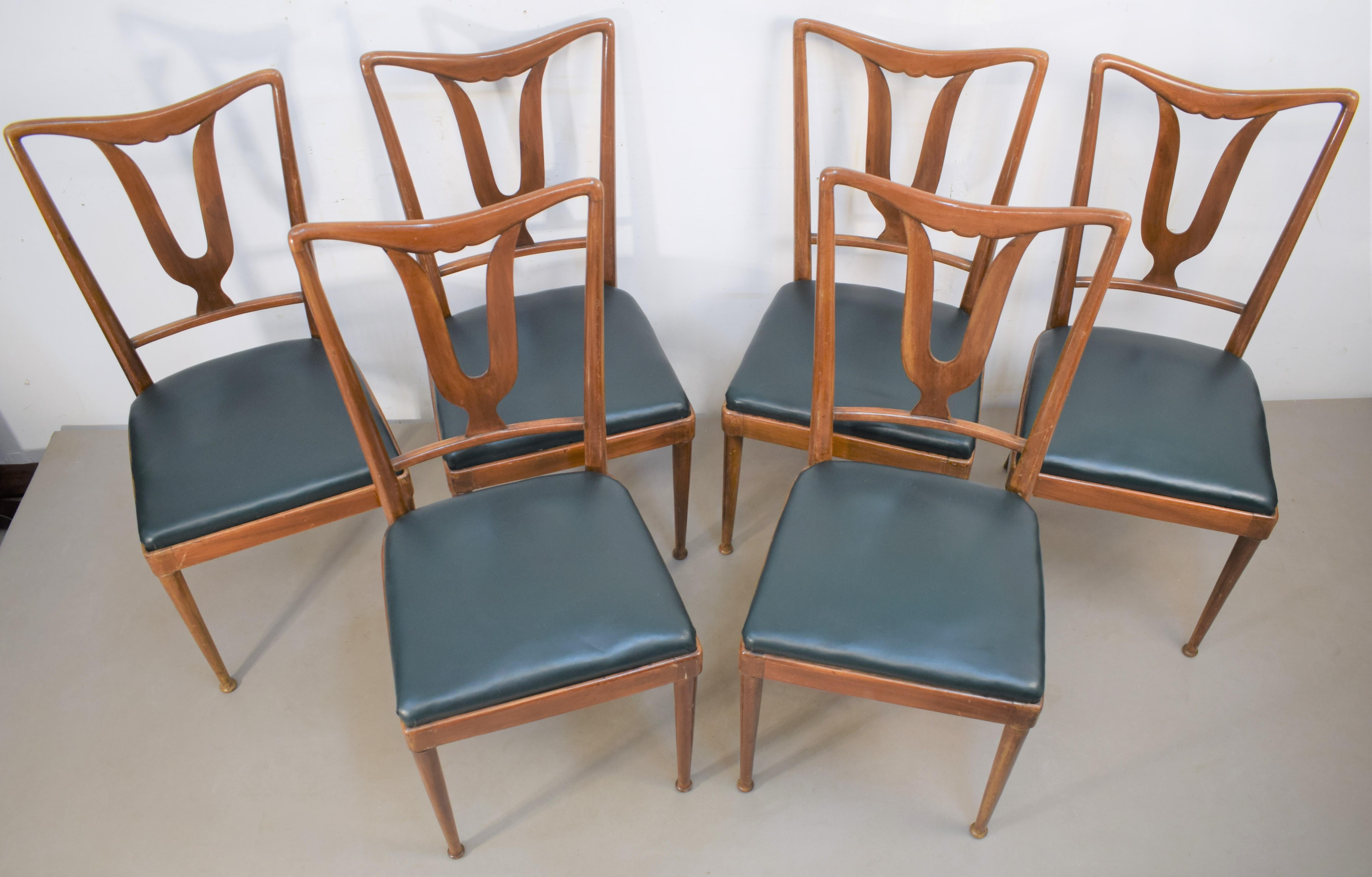 Mid-Century Modern Set of Six Italian Chairs, 1950s