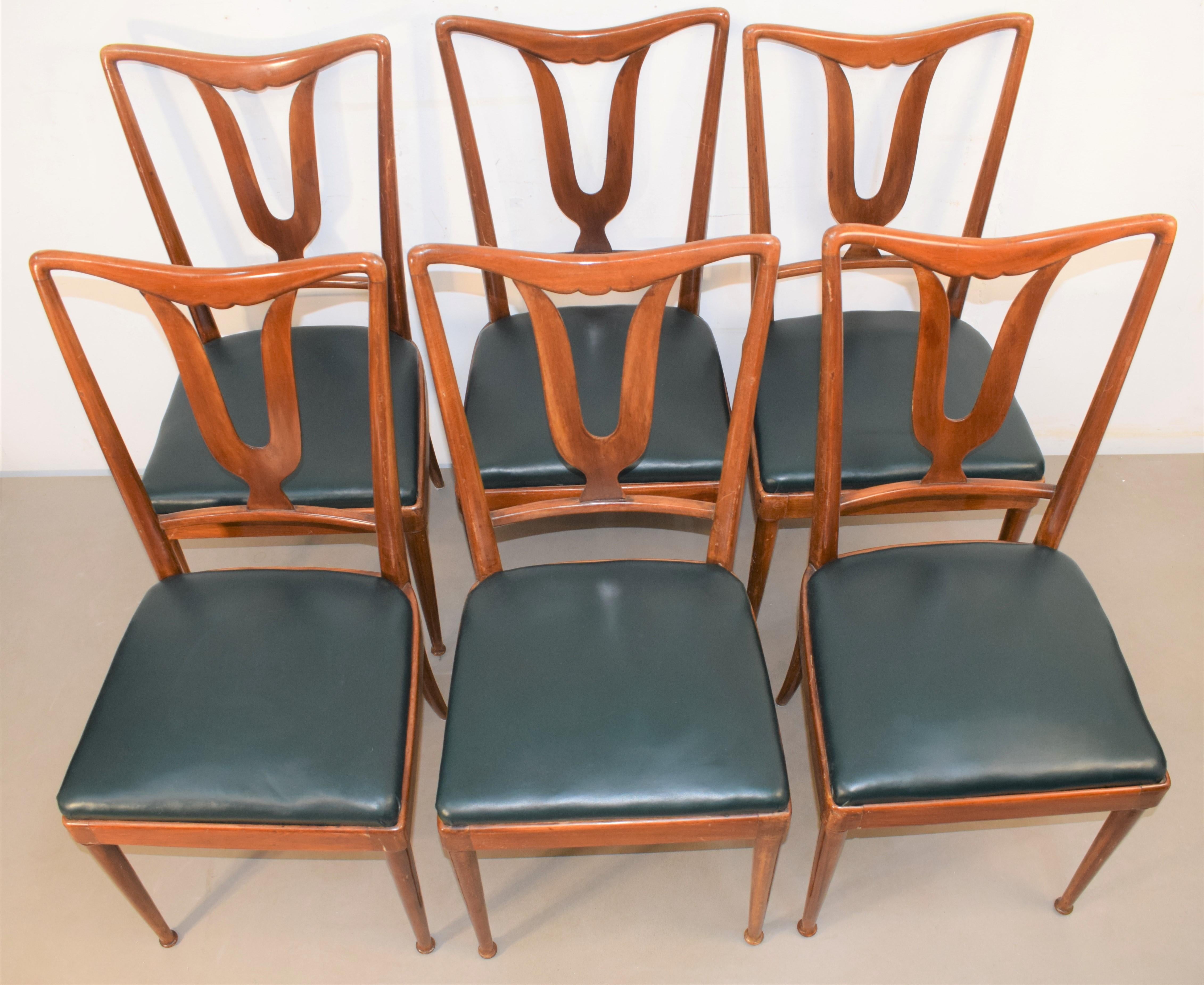 Mid-20th Century Set of Six Italian Chairs, 1950s