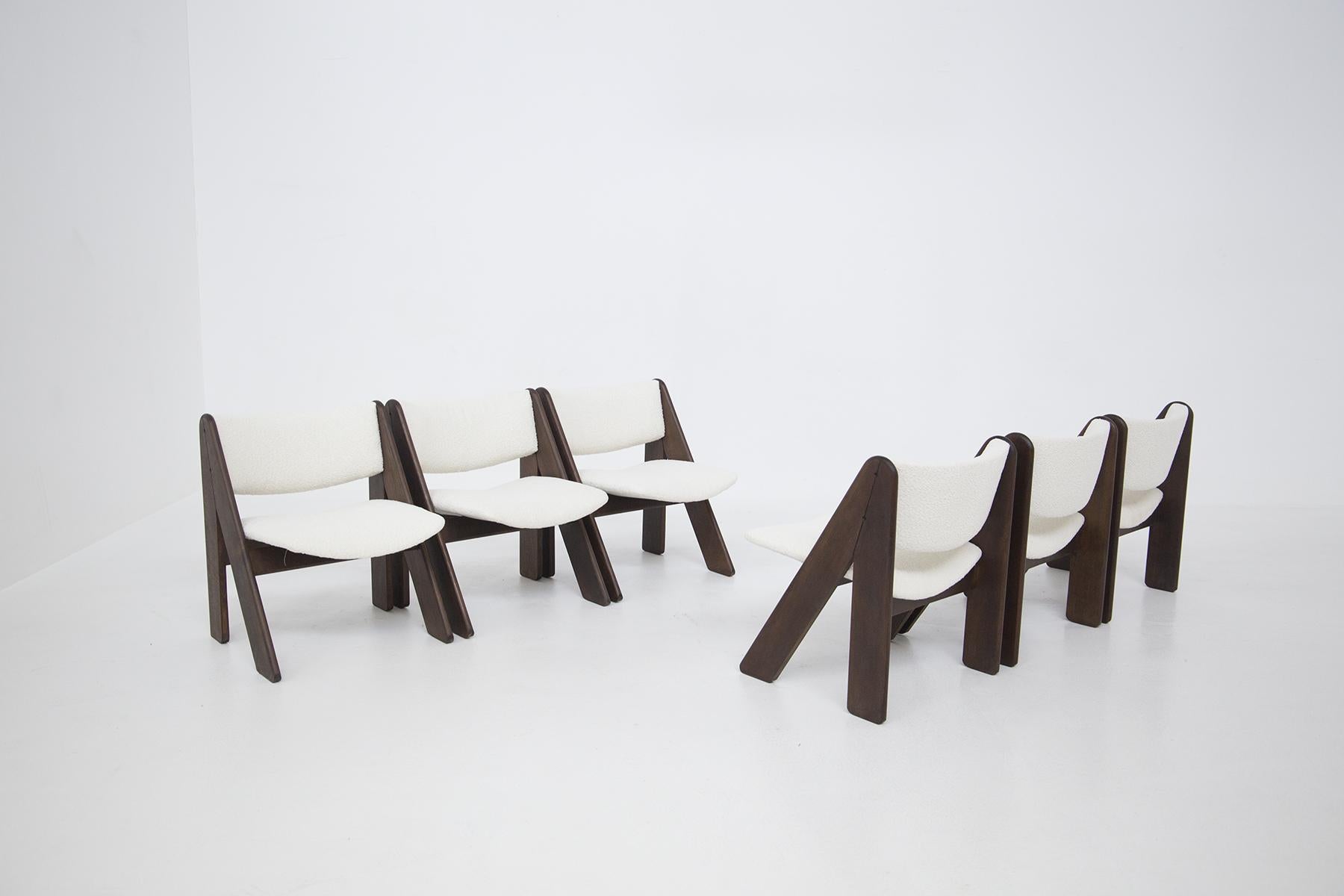 Set Of six Italian chairs by Gigi Sabadin for Stilwood in white bouclè In Good Condition In Milano, IT
