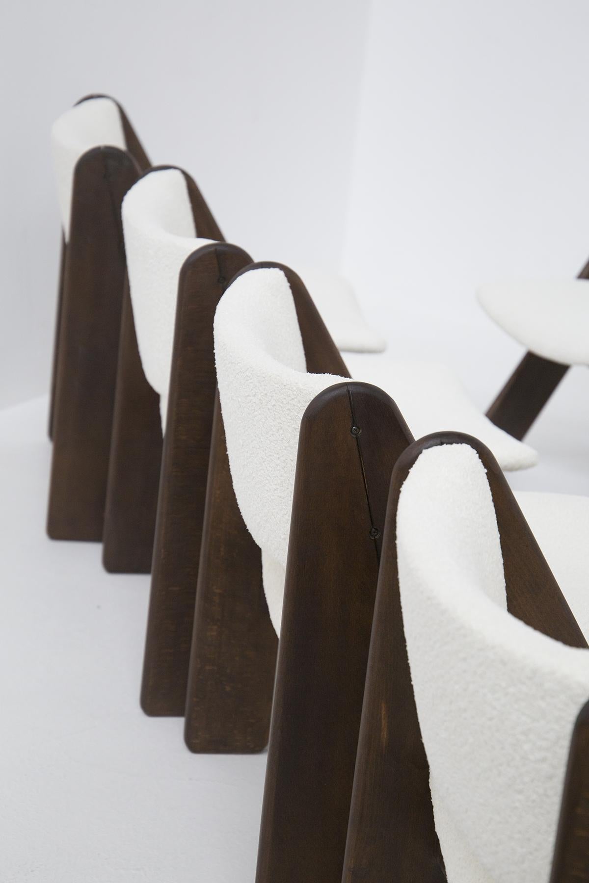 Bouclé Set Of six Italian chairs by Gigi Sabadin for Stilwood in white bouclè