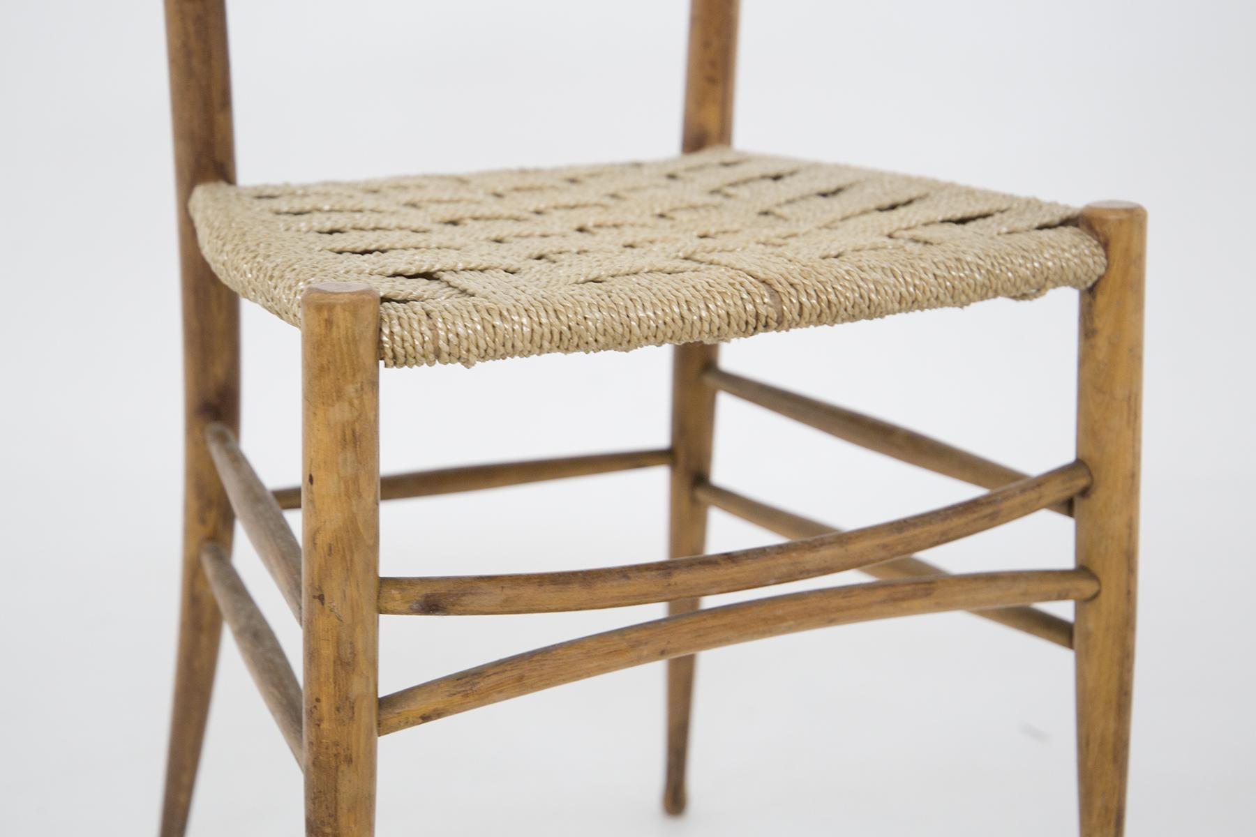 Set of Six Italian Chairs in Rattan and Wood 5