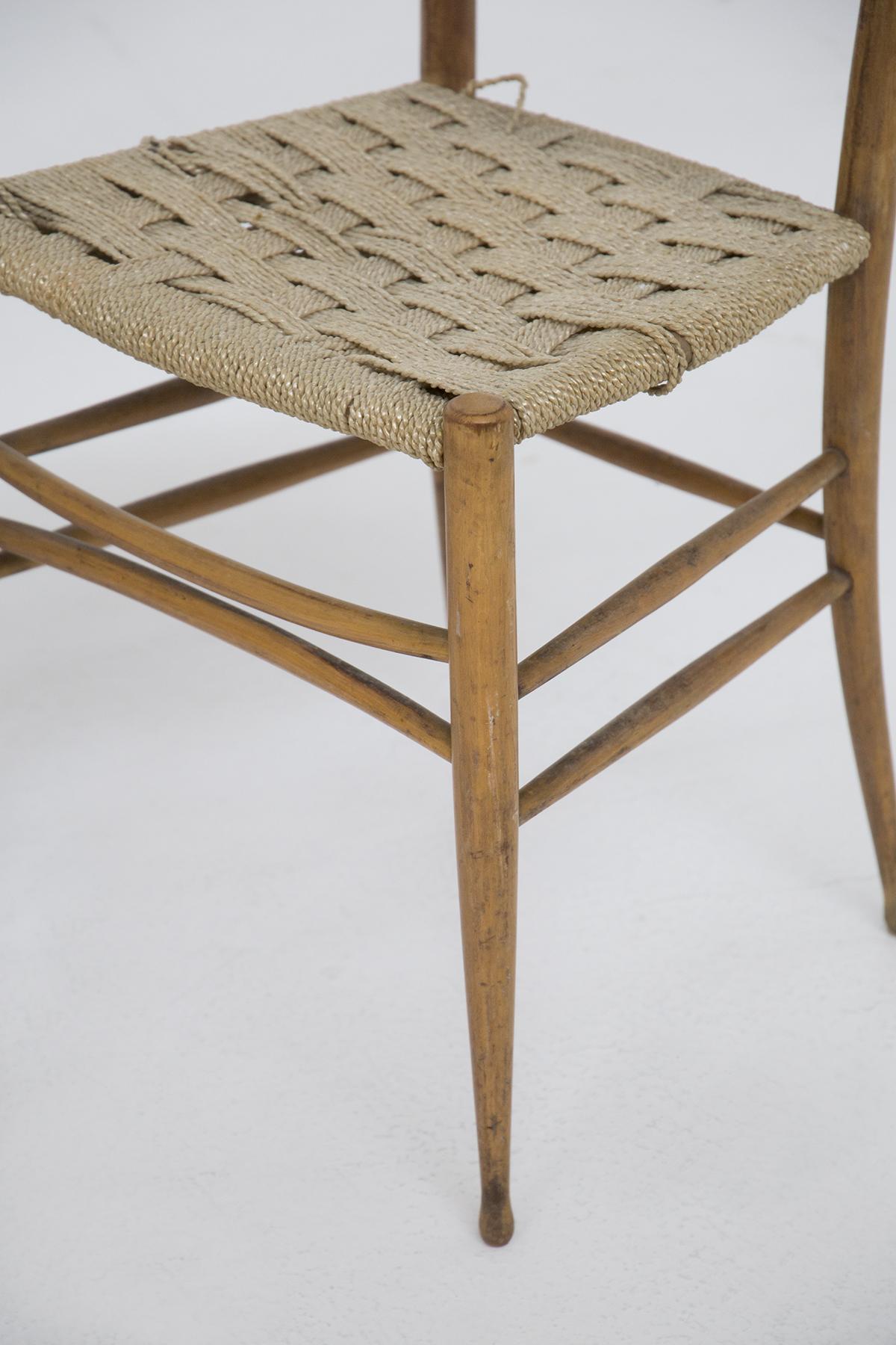 Set of Six Italian Chairs in Rattan and Wood 1