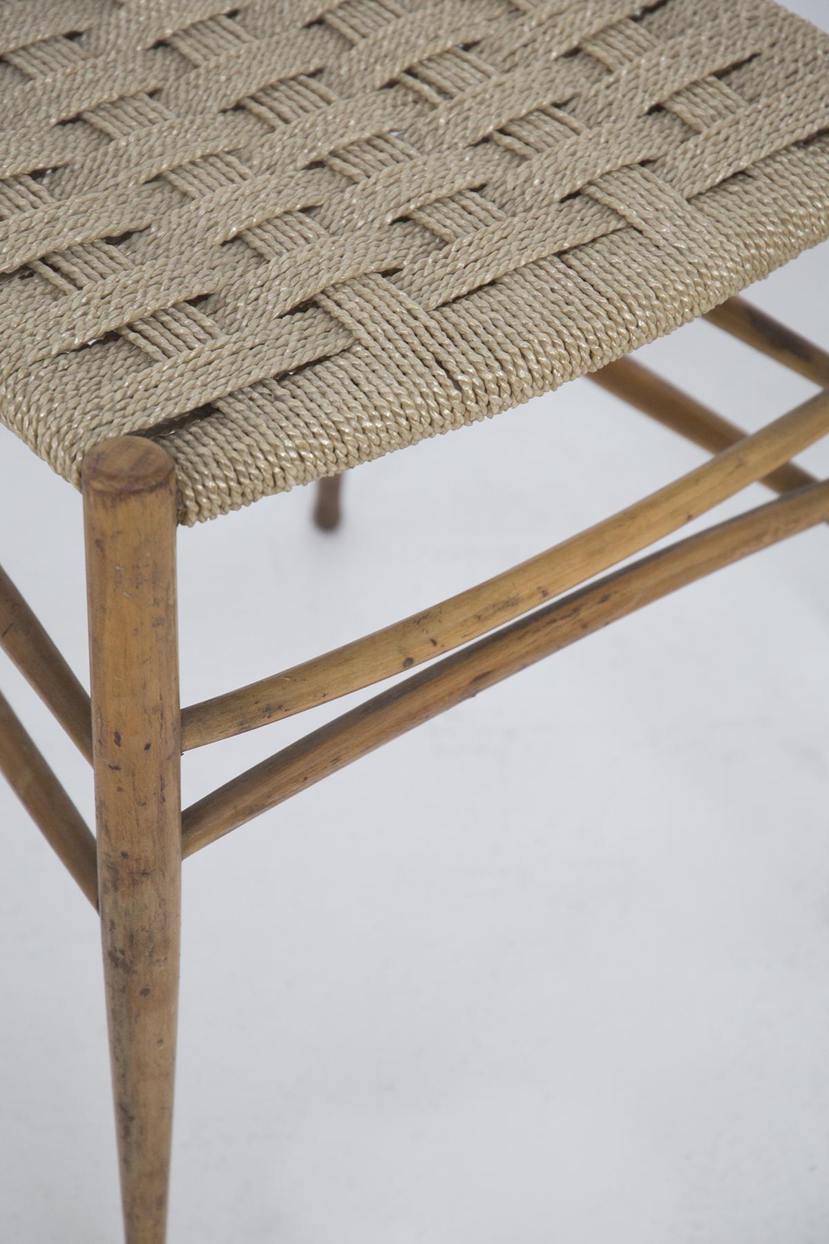 Set of Six Italian Chairs in Rattan and Wood 2