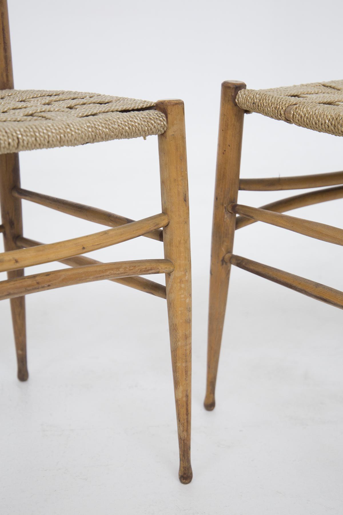 Set of Six Italian Chairs in Rattan and Wood 3