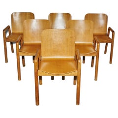 Set of Six Italian Chairs of the Sixties in Beech Wood and Birch Wood