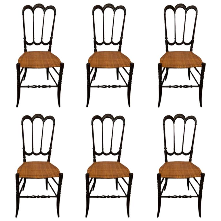 Set of Six Italian Chiavarine Chairs Model "Super Leggera - Three Arches"