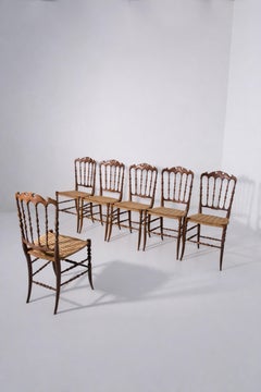 Set of six Italian Chiavarine Chairs, Umbertino Model with rope