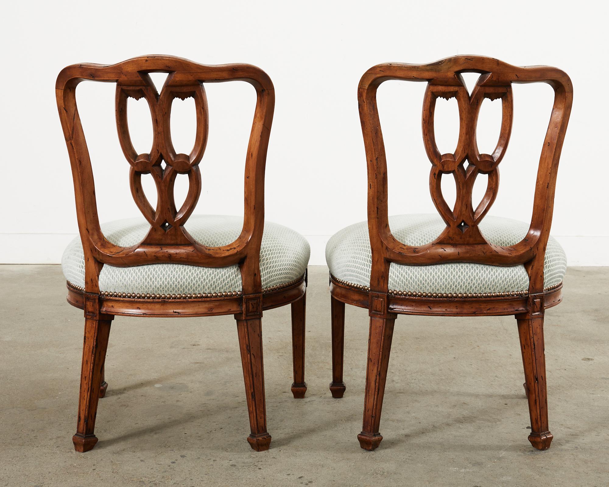 Set of Six Italian Chippendale Style Walnut Dining Chairs For Sale 4