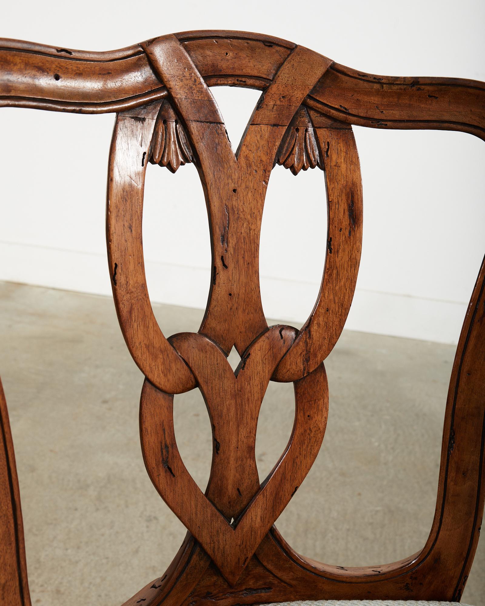 Set of Six Italian Chippendale Style Walnut Dining Chairs For Sale 8
