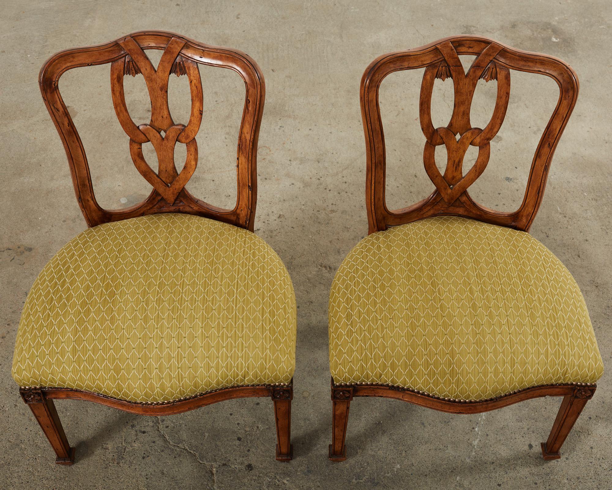 Set of Six Italian Chippendale Style Walnut Dining Chairs For Sale 12