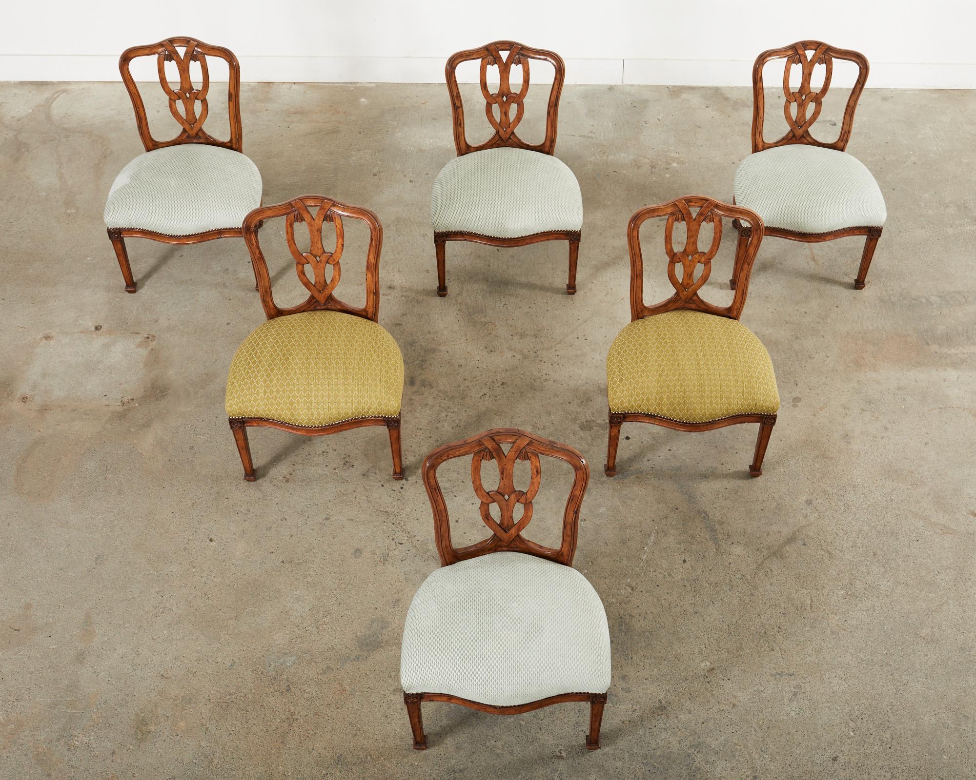 Set of Six Italian Chippendale Style Walnut Dining Chairs In Good Condition For Sale In Rio Vista, CA