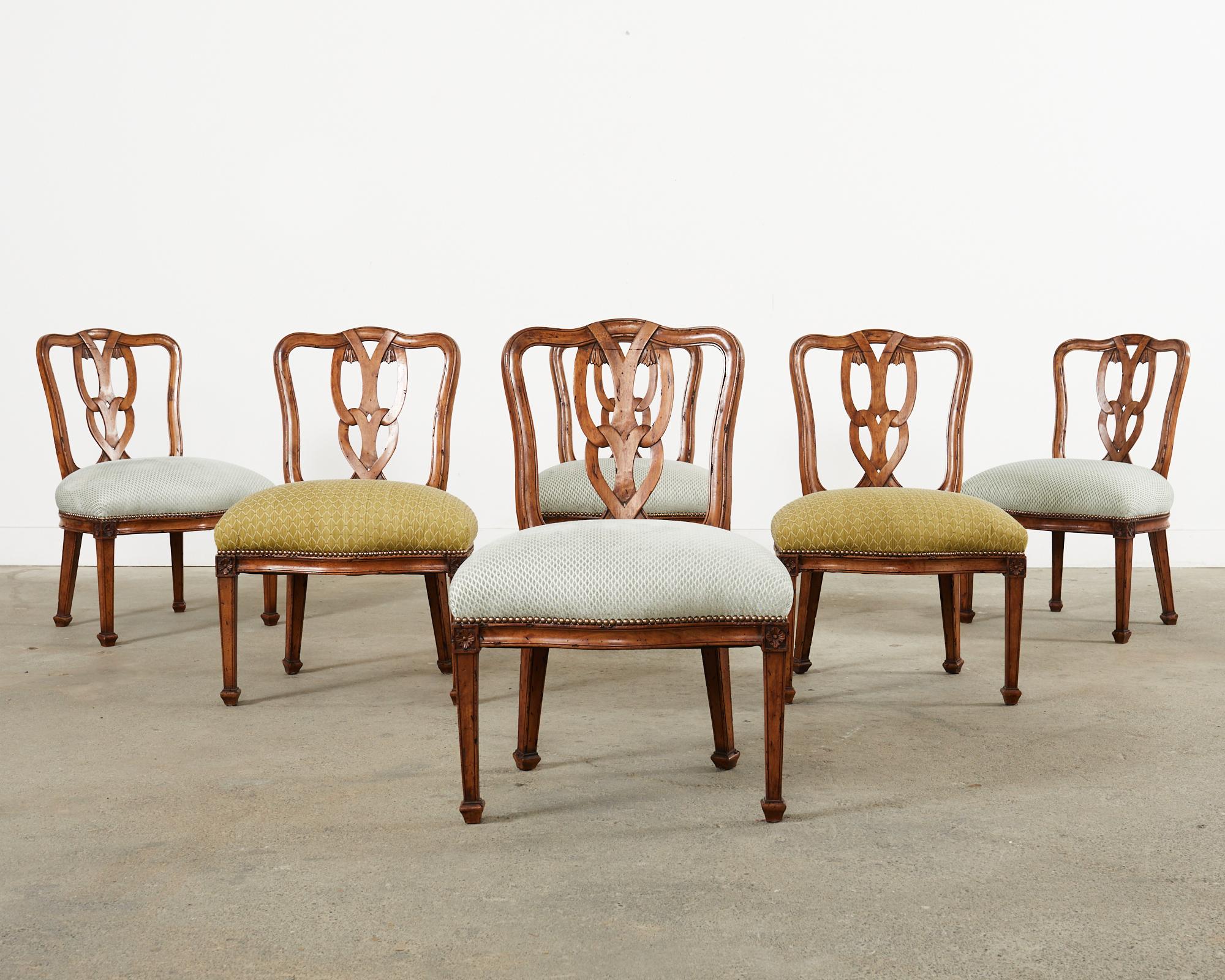 20th Century Set of Six Italian Chippendale Style Walnut Dining Chairs For Sale