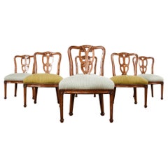 Vintage Set of Six Italian Chippendale Style Walnut Dining Chairs