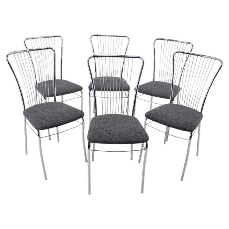 Set of Six Italian Chrome and Bouclé Dining Chairs, 1970s