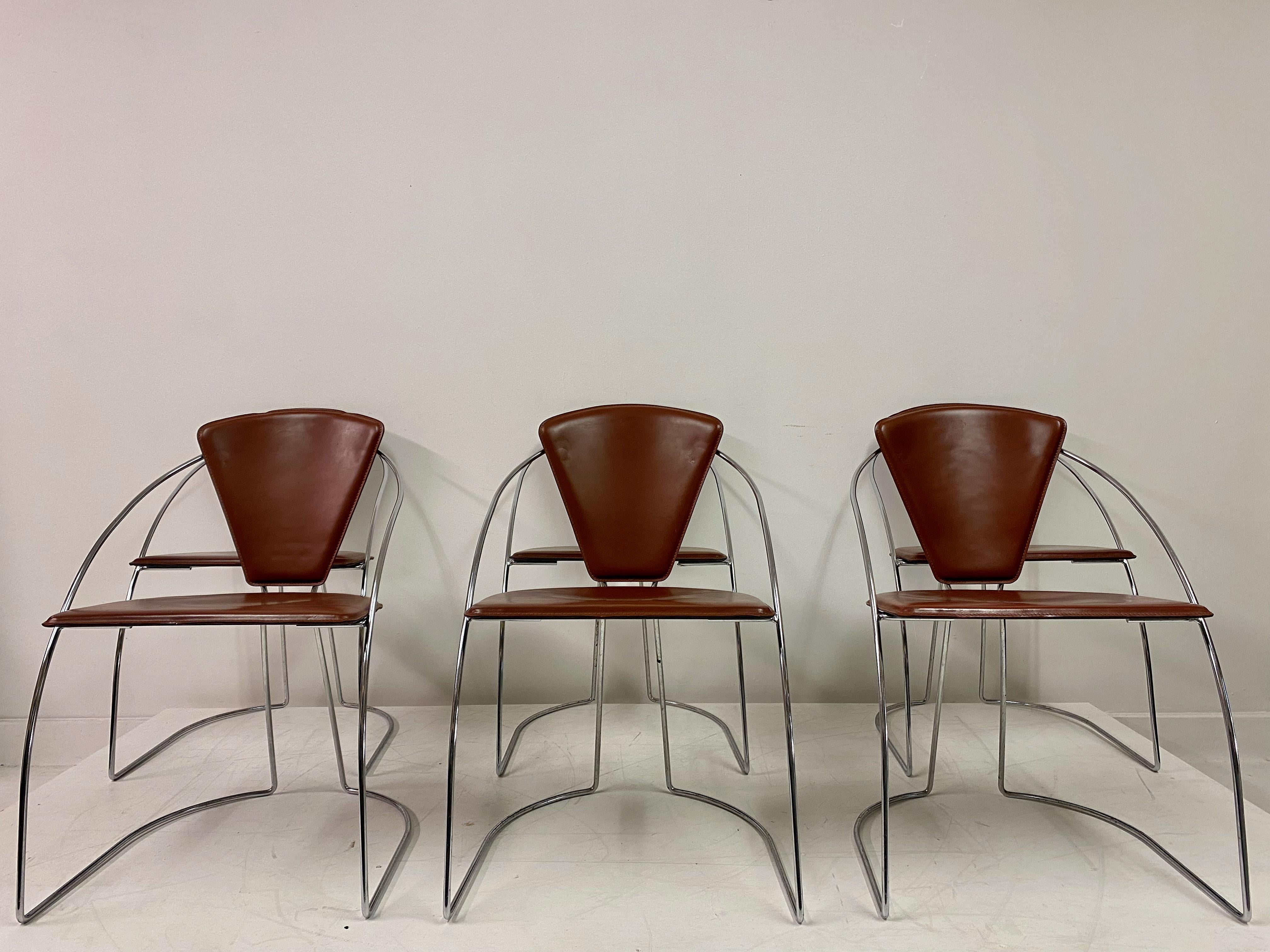 Post-Modern Set of Six Italian Chrome Leather Dining Chairs