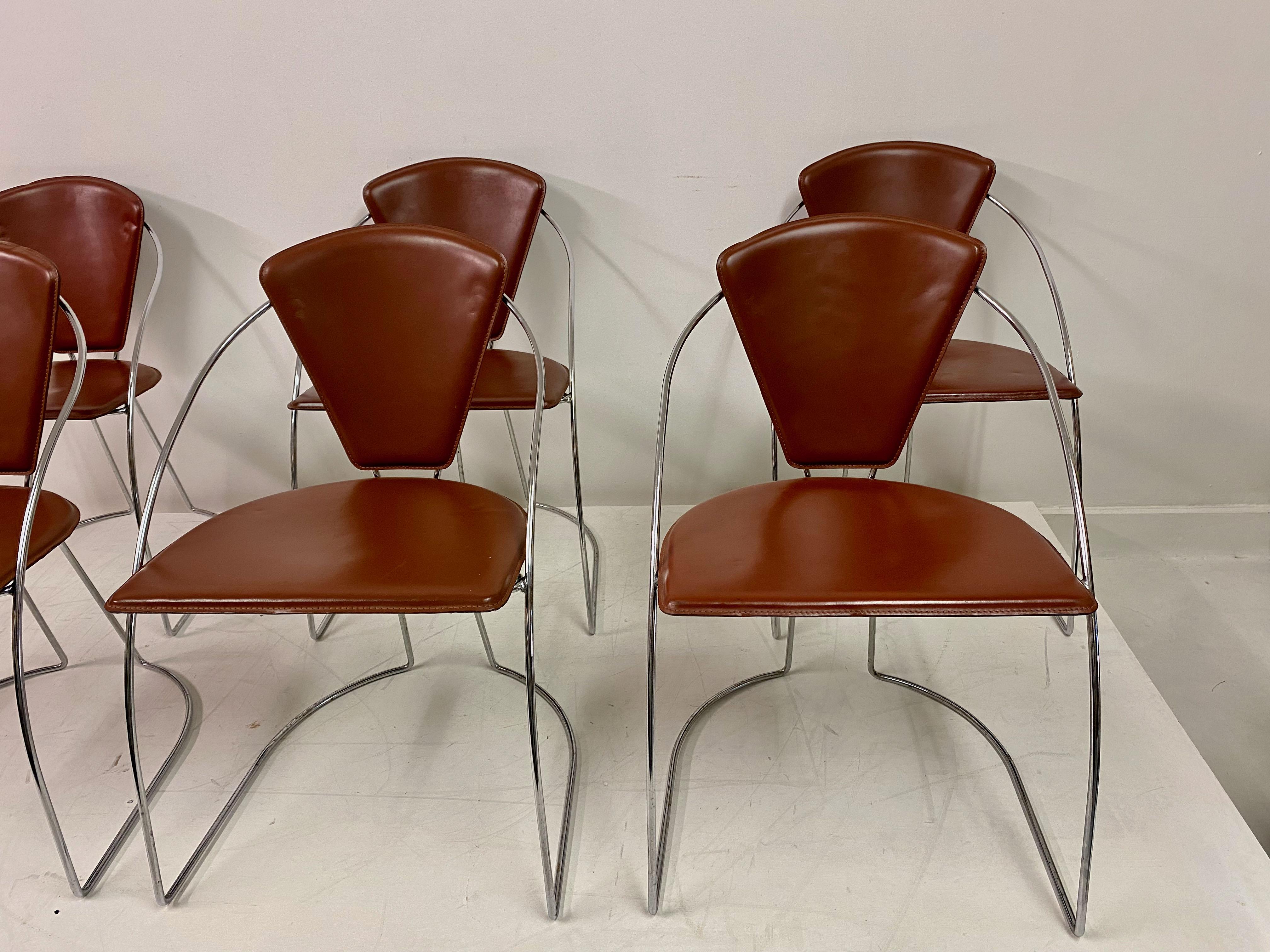 20th Century Set of Six Italian Chrome Leather Dining Chairs