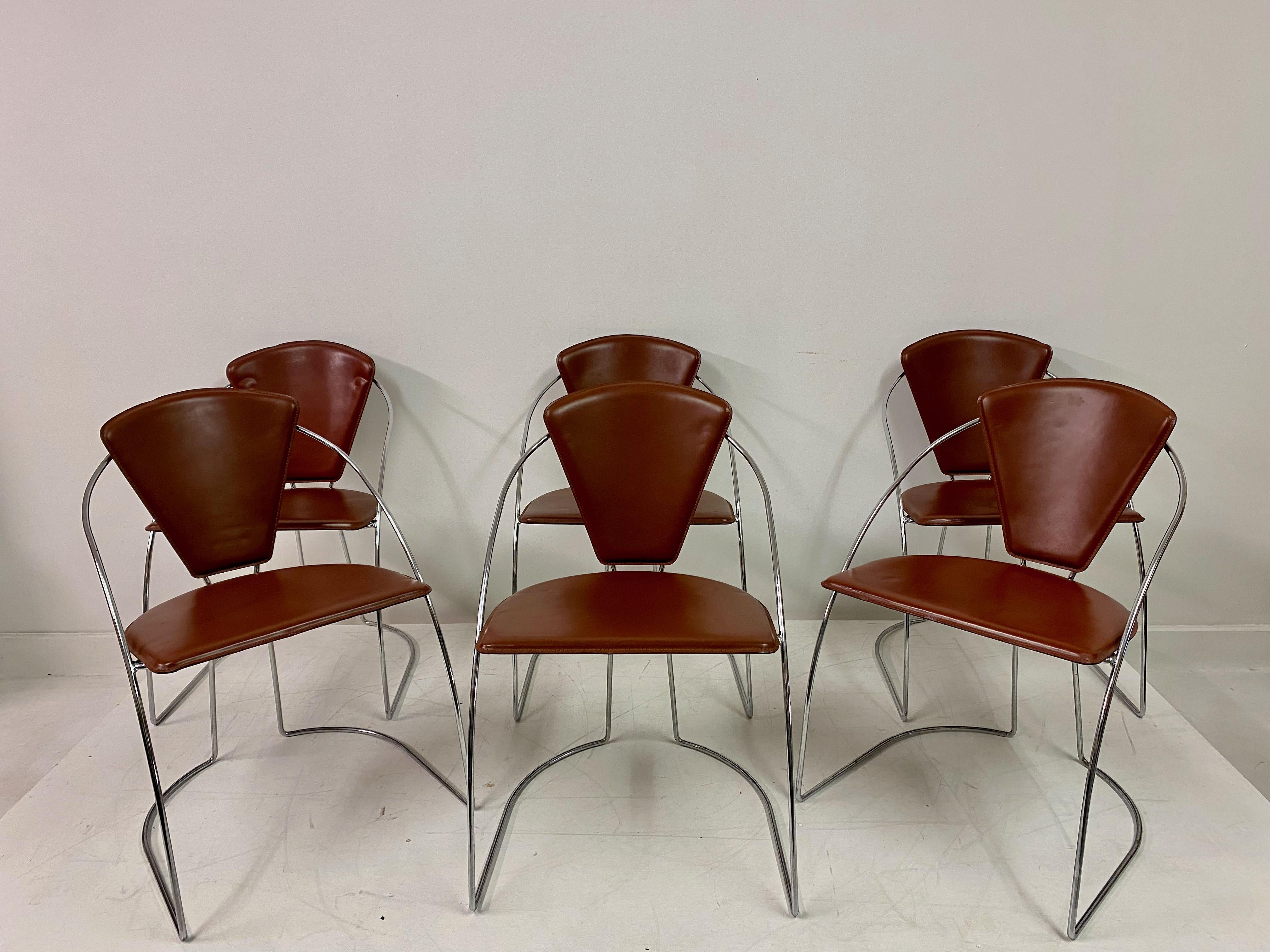 Set of Six Italian Chrome Leather Dining Chairs 1