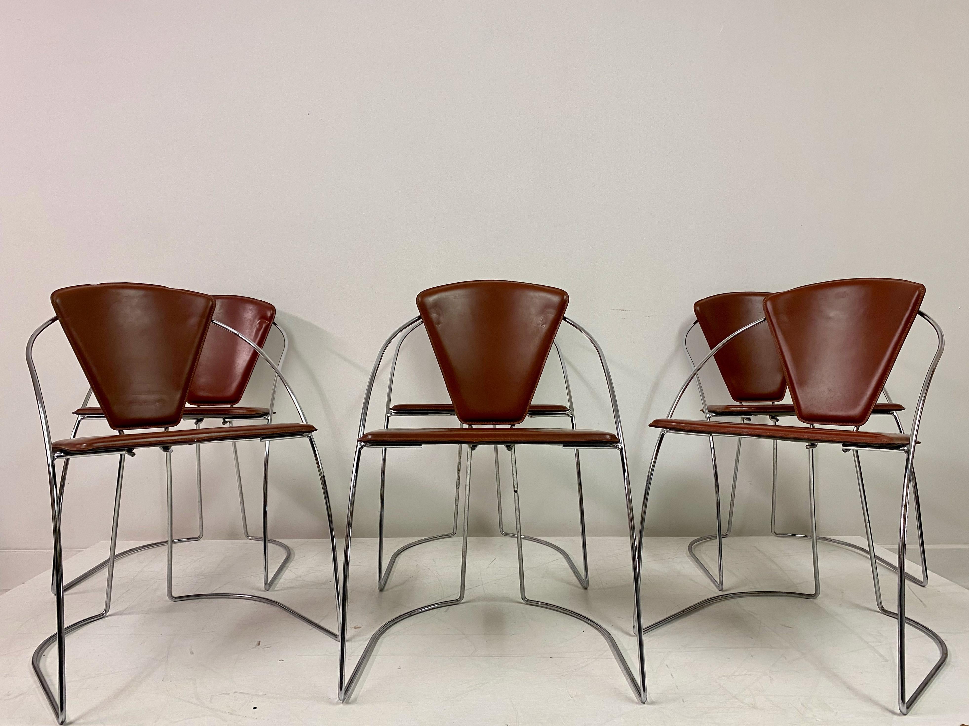 Set of Six Italian Chrome Leather Dining Chairs 2