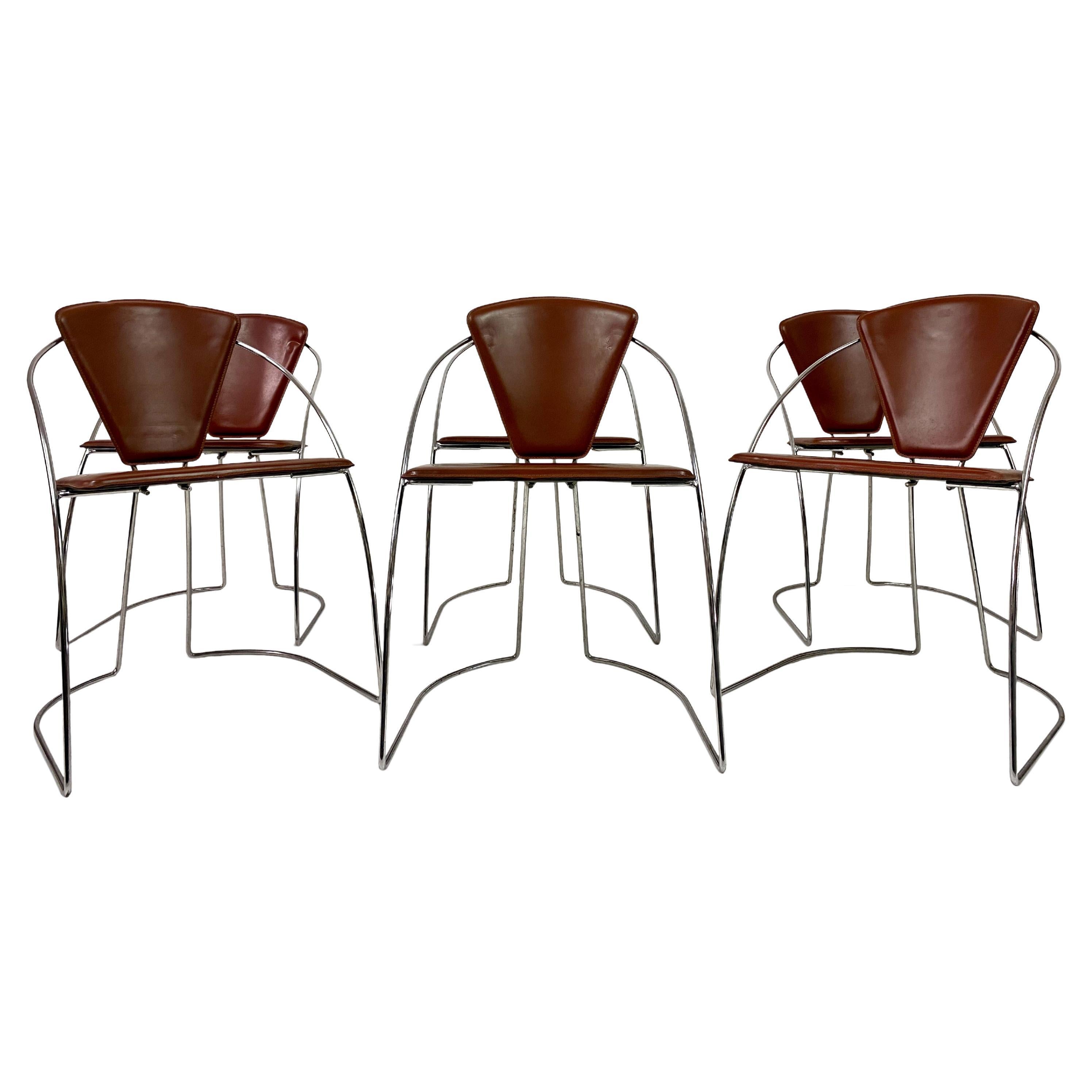 Set of Six Italian Chrome Leather Dining Chairs