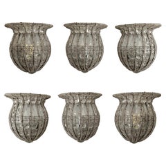 Vintage Set of Six Italian Crystal Beaded Basket Sconces