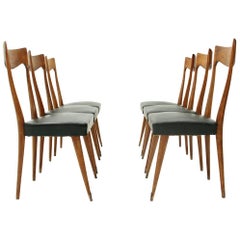 Set of Six Italian Curved Back Dining Chairs, 1950s