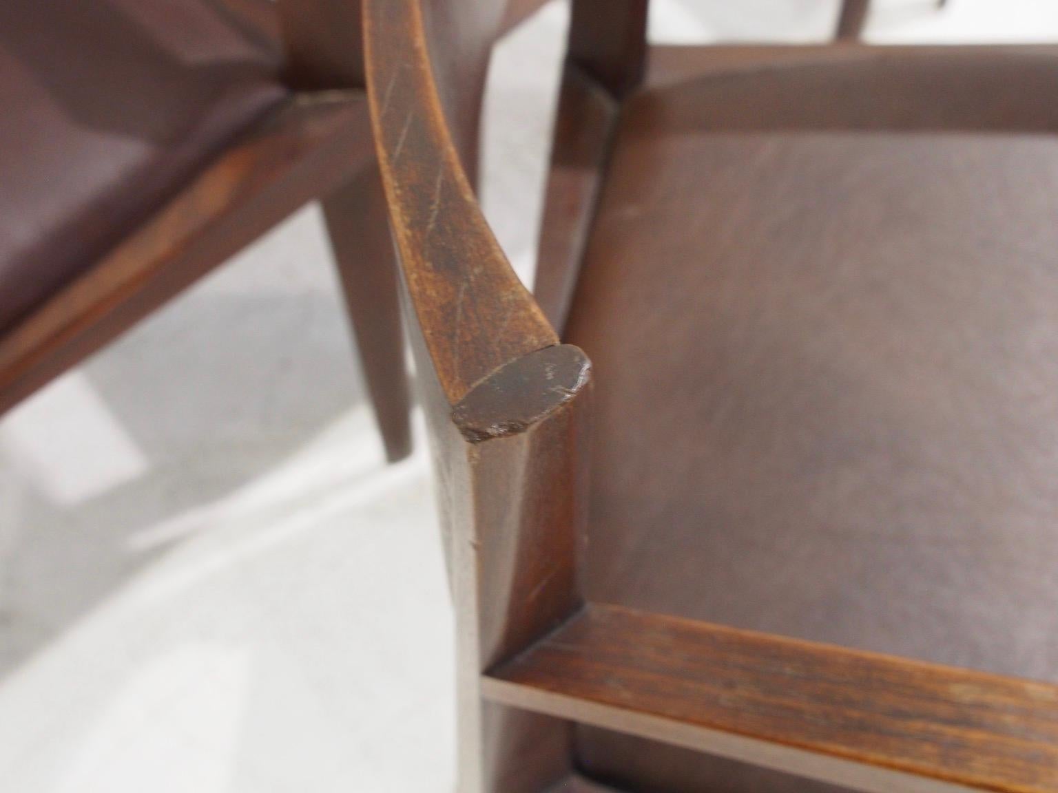 Set of Six Italian Dark Brown Wood and Faux Leather Dining Chairs For Sale 4