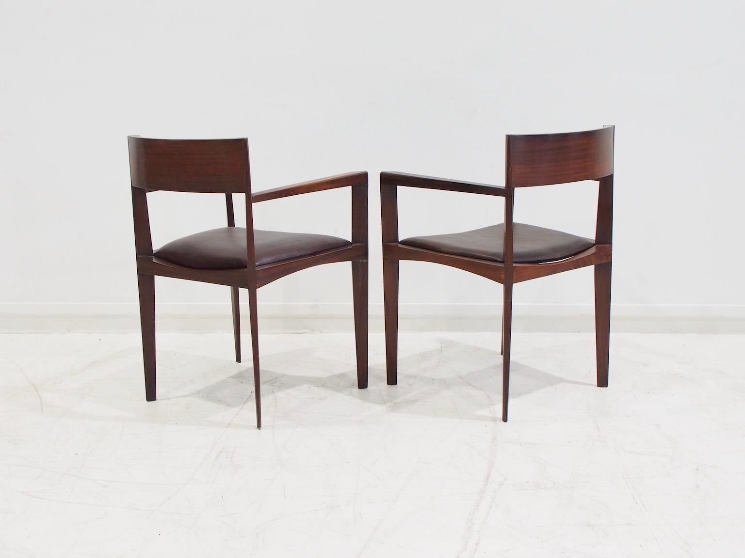 Set of Six Italian Dark Brown Wood and Faux Leather Dining Chairs For Sale 8