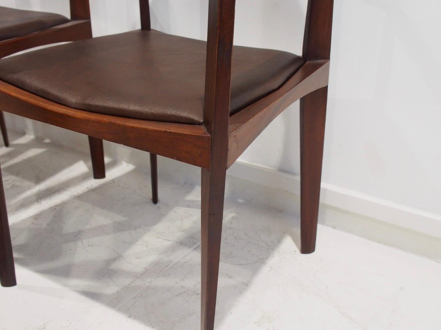 Set of Six Italian Dark Brown Wood and Faux Leather Dining Chairs For Sale 1