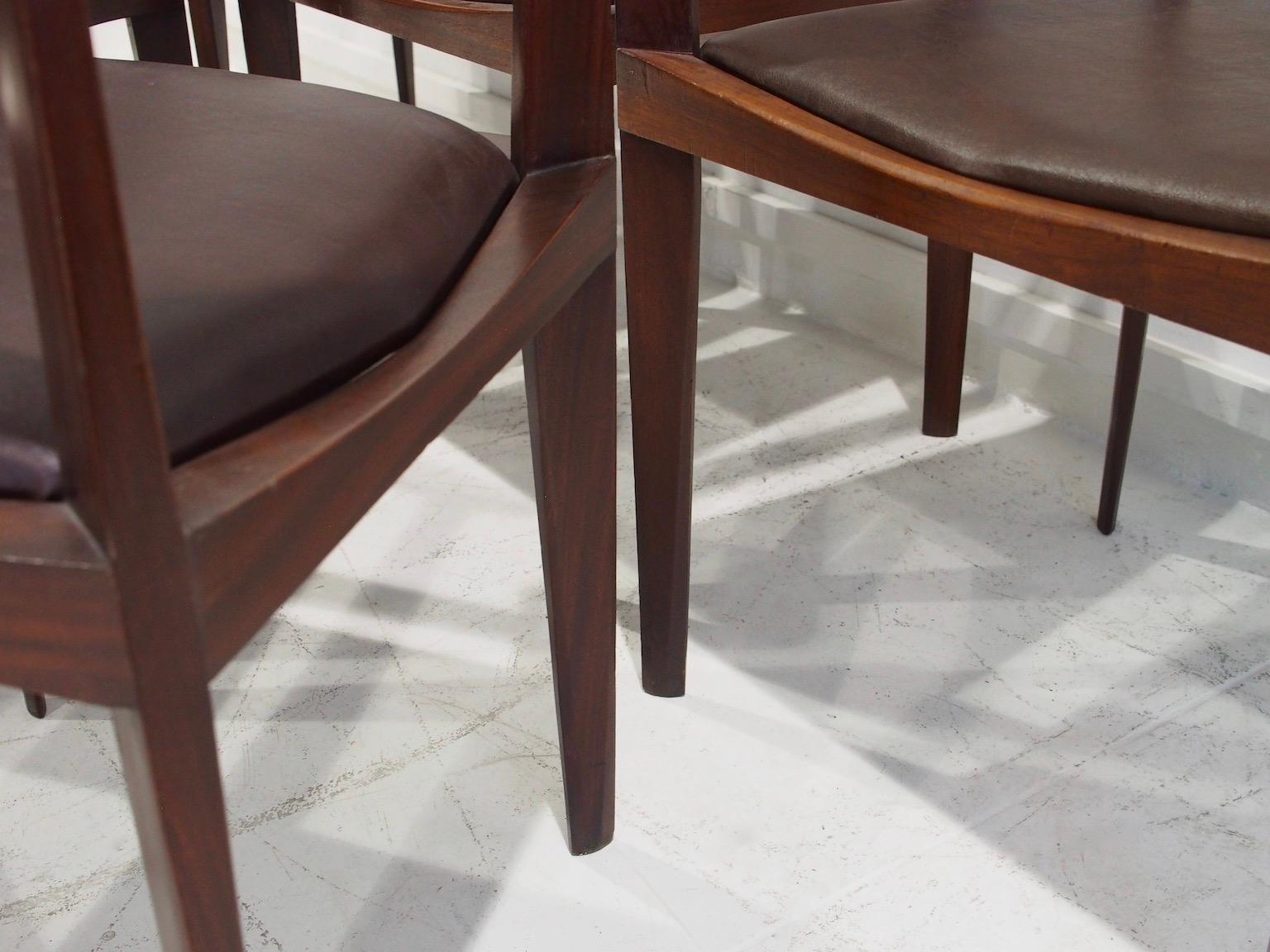 Set of Six Italian Dark Brown Wood and Faux Leather Dining Chairs For Sale 2