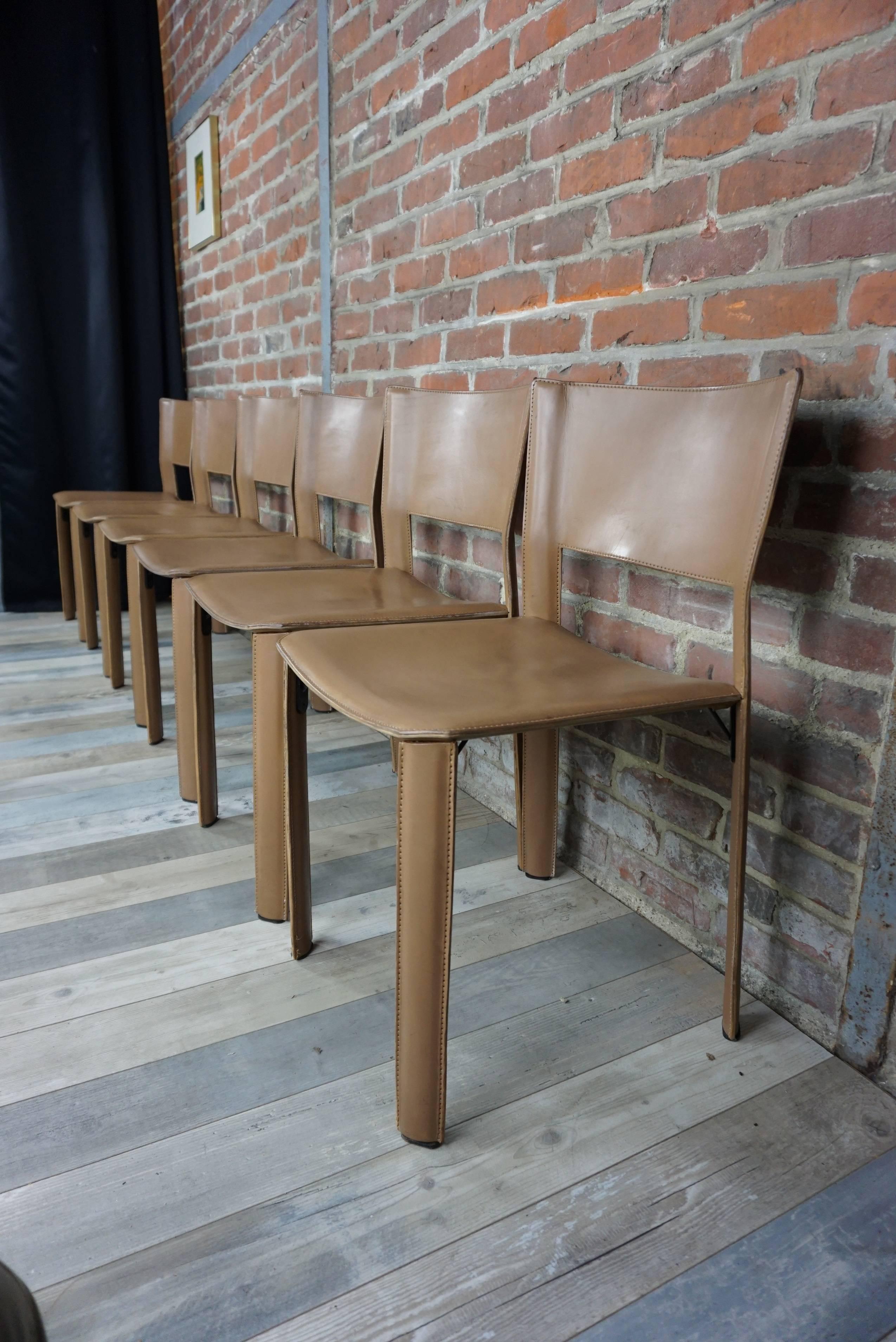Set of six Italian design leather chairs for Fasem International.