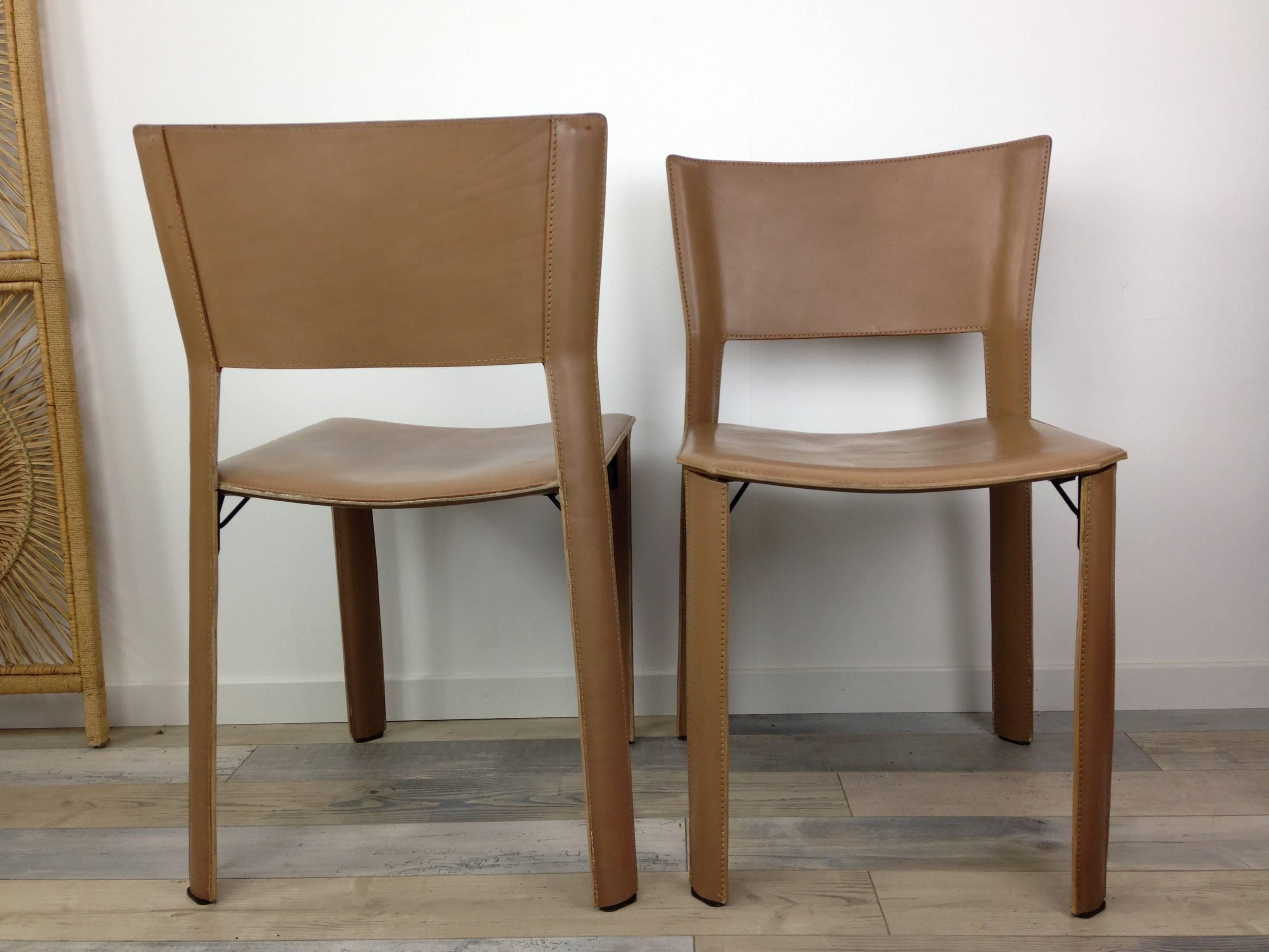 Set of Six Italian Design Leather Chairs for Fasem International In Excellent Condition In Tourcoing, FR