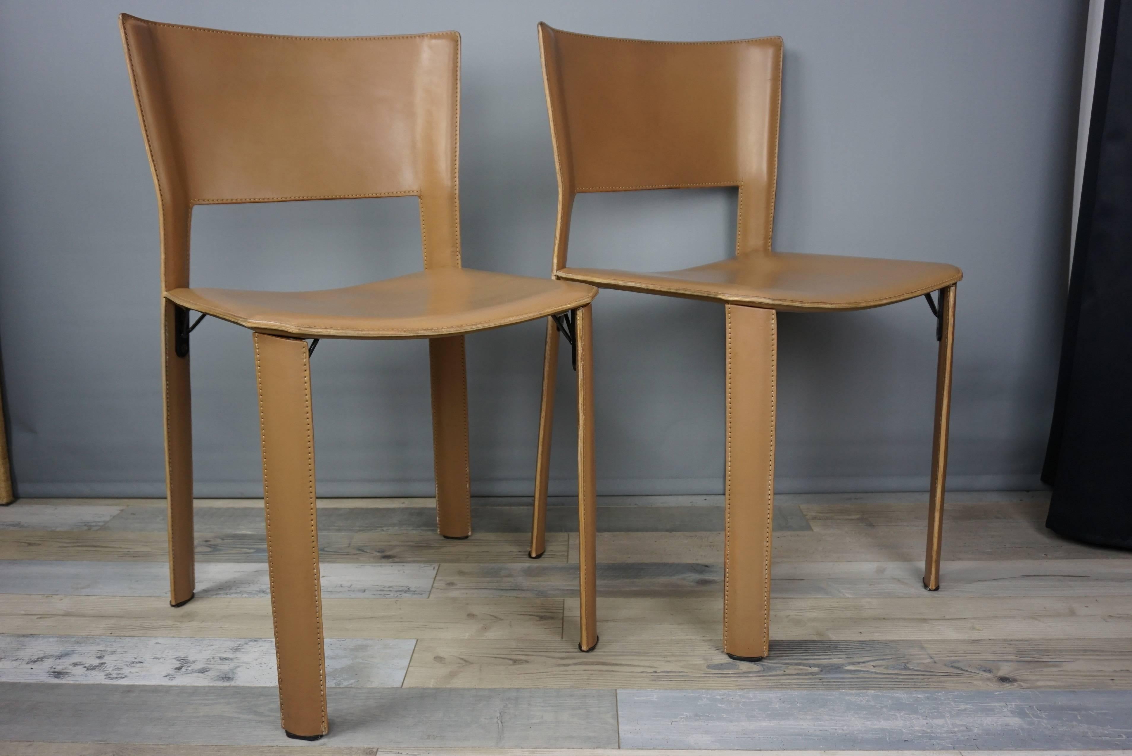 20th Century Set of Six Italian Design Leather Chairs for Fasem International
