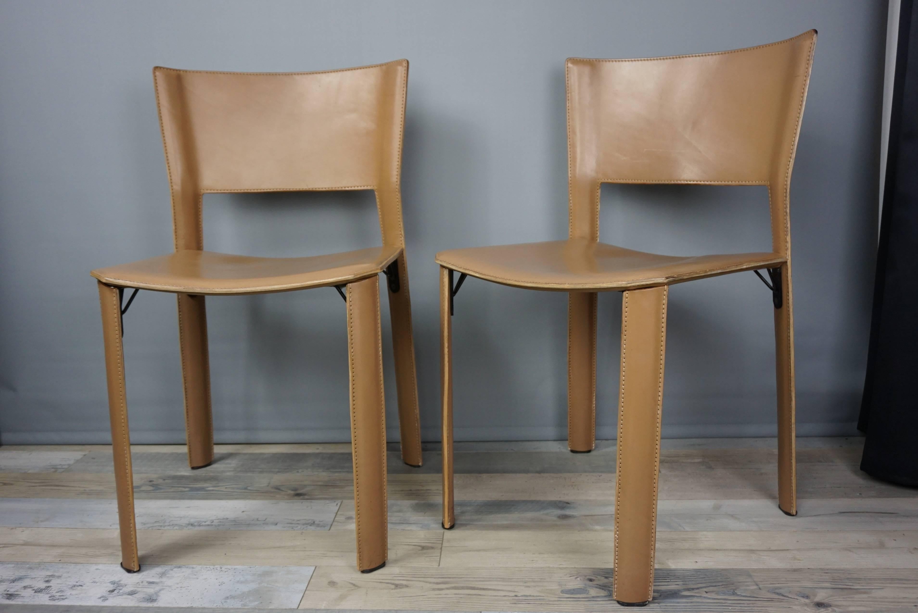 Set of Six Italian Design Leather Chairs for Fasem International 1