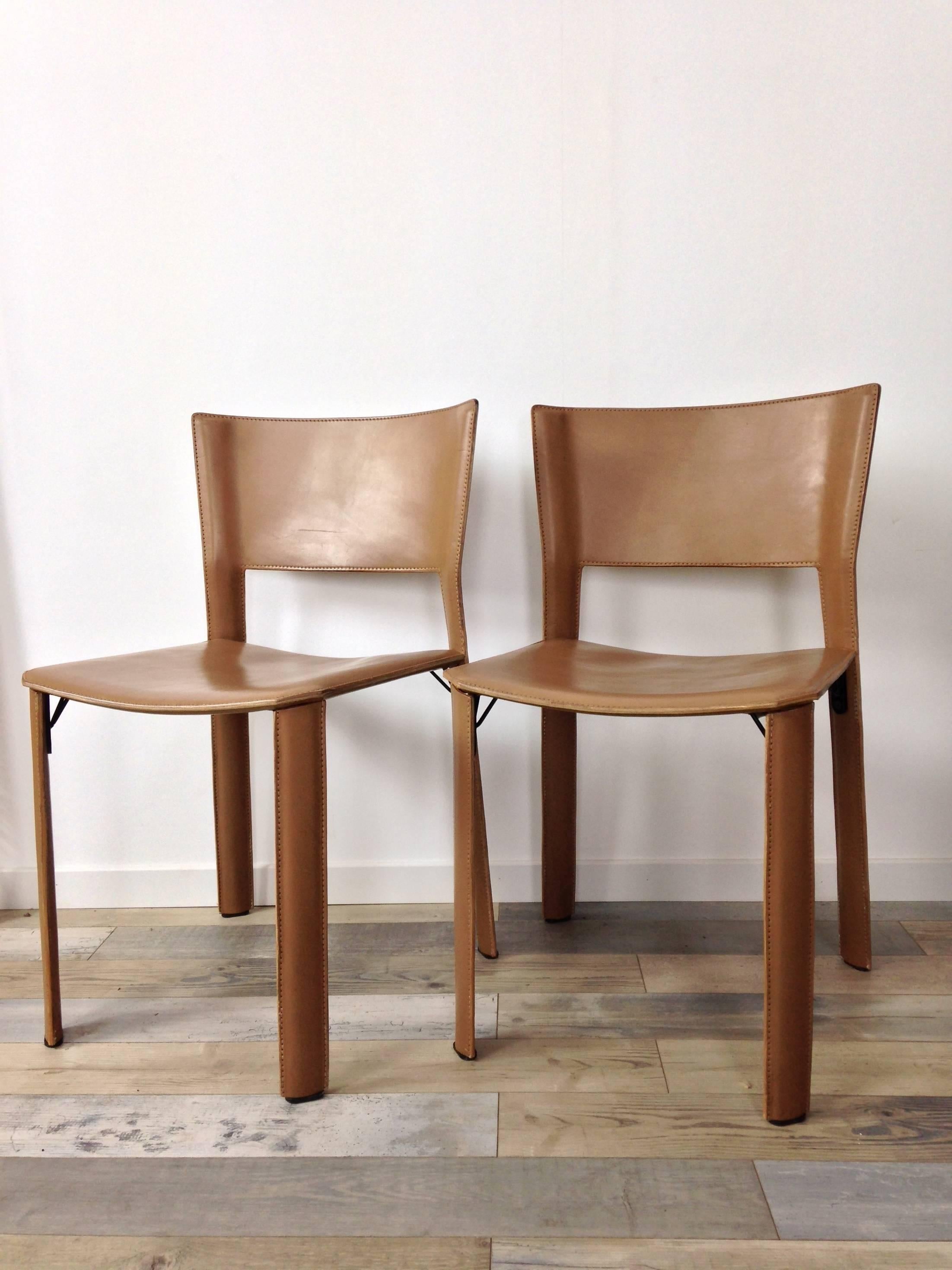 Set of Six Italian Design Leather Chairs for Fasem International 2