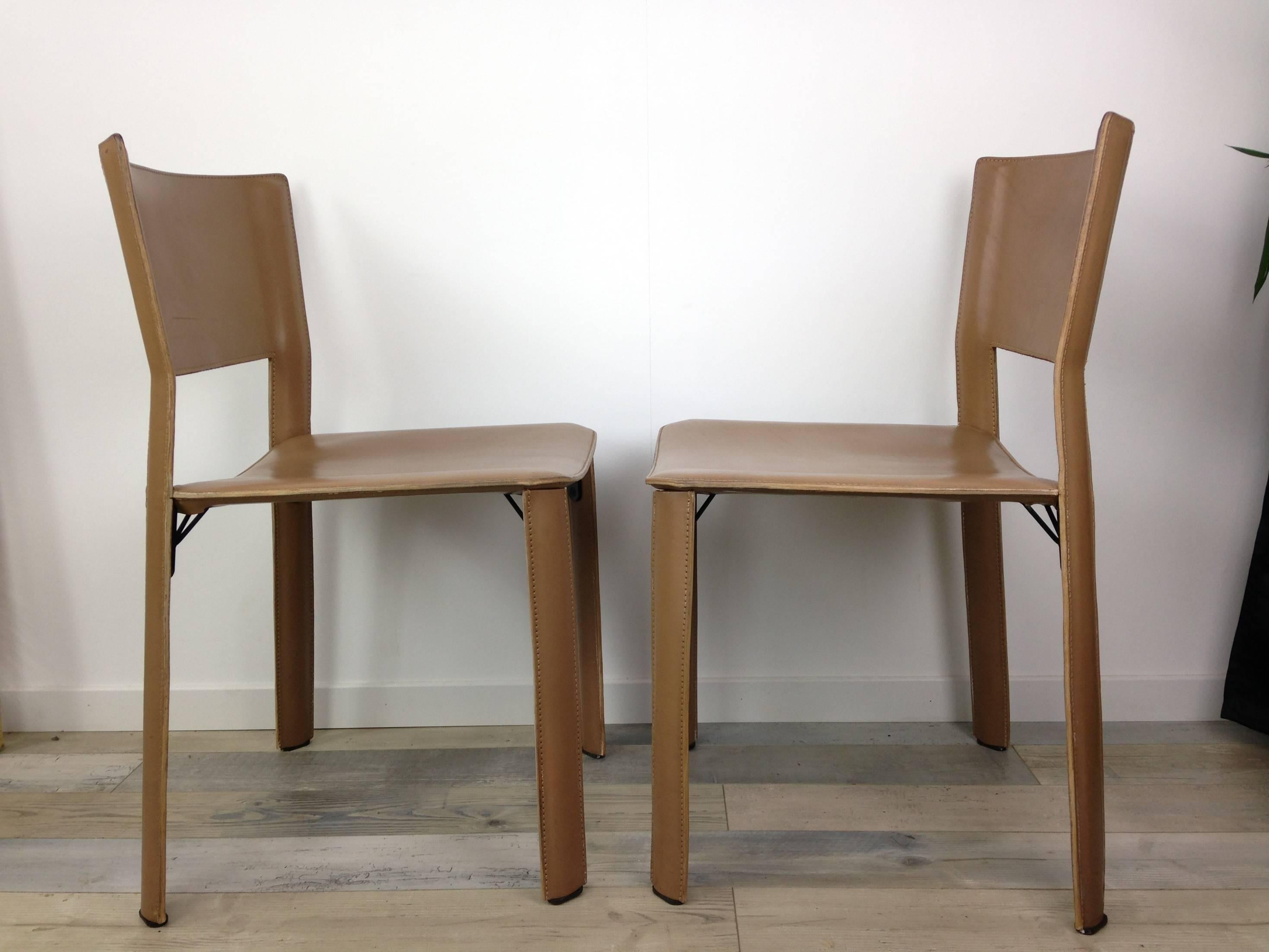 Set of Six Italian Design Leather Chairs for Fasem International 3
