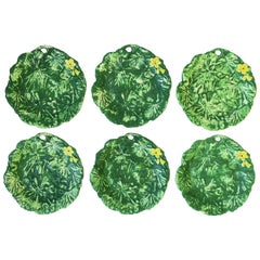 Italian Designer Green Leaf and Yellow Flower Plates, Set of 6