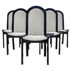 Ensemble de six chaises de salle à manger italiennes, laque noire, postmodernes, années 80, bois massif