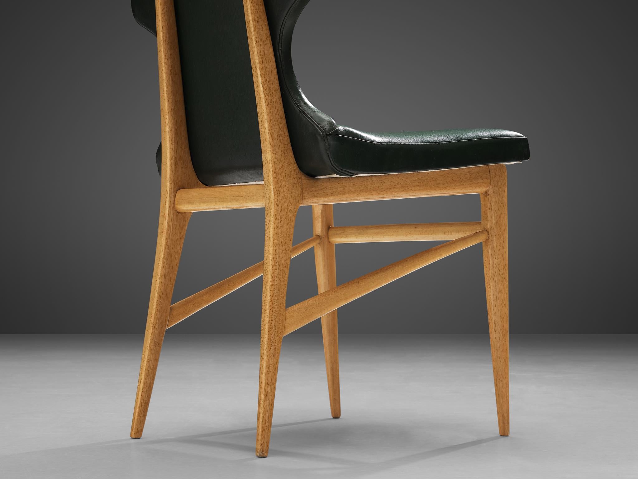 Set of Six Italian Dining Chairs in Beech and Green Leatherette 2