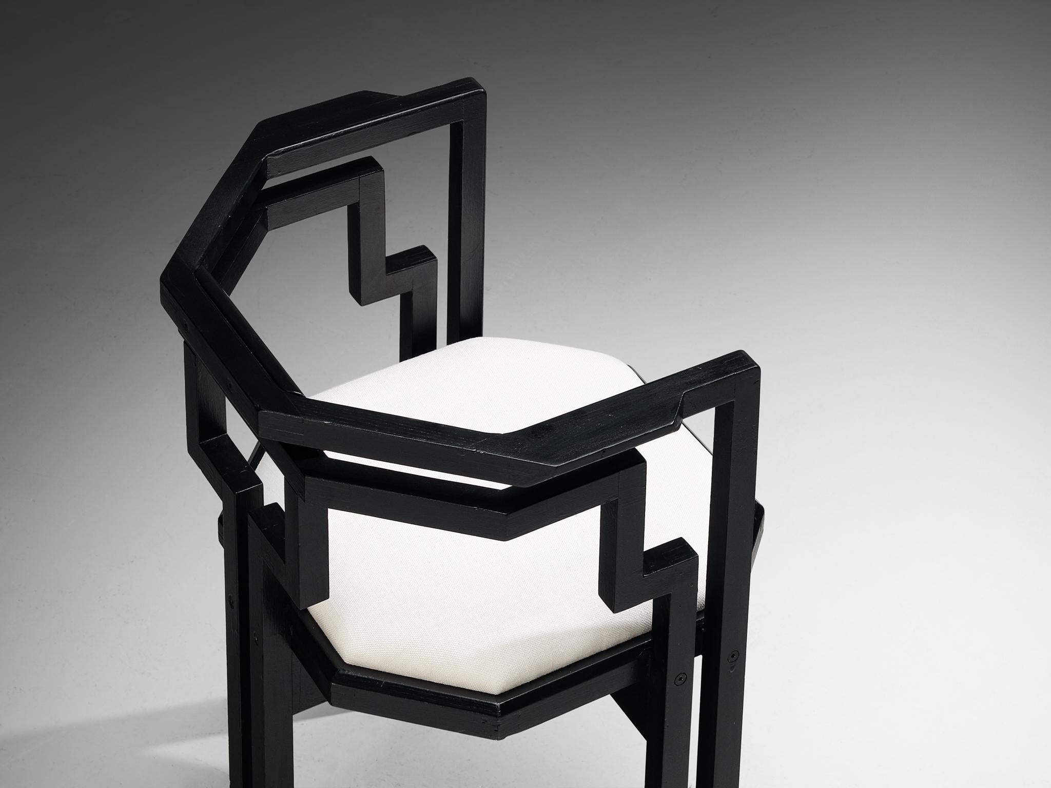 Fabric Set of Six Italian Dining Chairs in Oak and White Upholstery For Sale